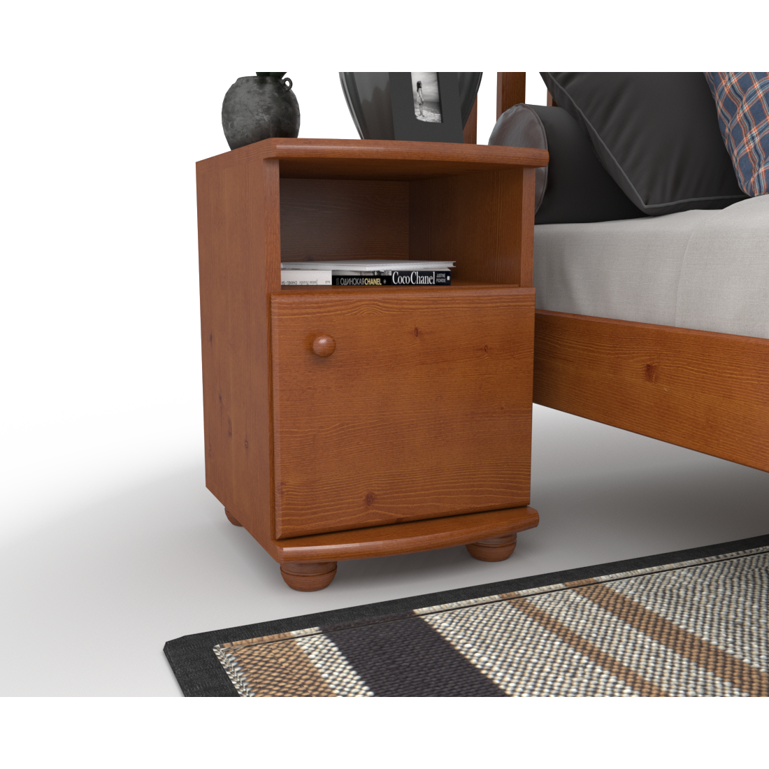 Claudia Kiefer Massivholz Nachttisch Nachtschrank | 1-Regal | 1-Türig | 100% Bio Kiefer