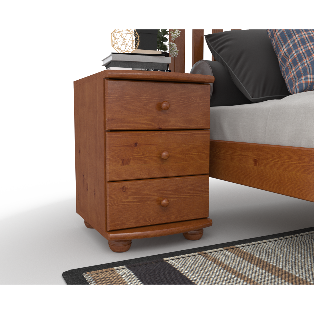 Claudia Kiefer Massivholz Nachttisch Nachtschrank | 3-Schubladen | 100% Bio Kiefer