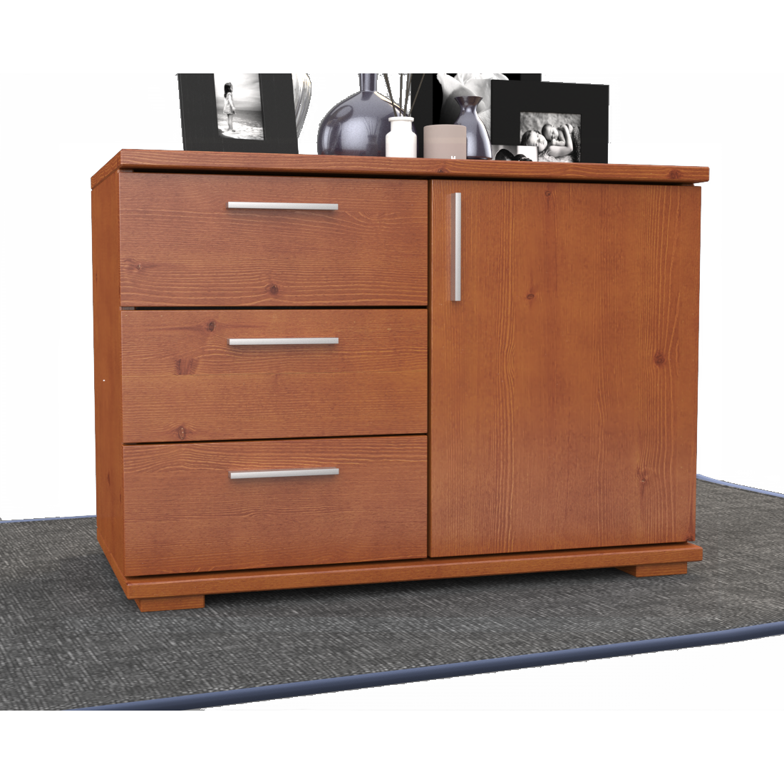 Nobis Kommode Sideboard 1-Türig 3 Schubladen 100% Bio Kiefer Massivholz