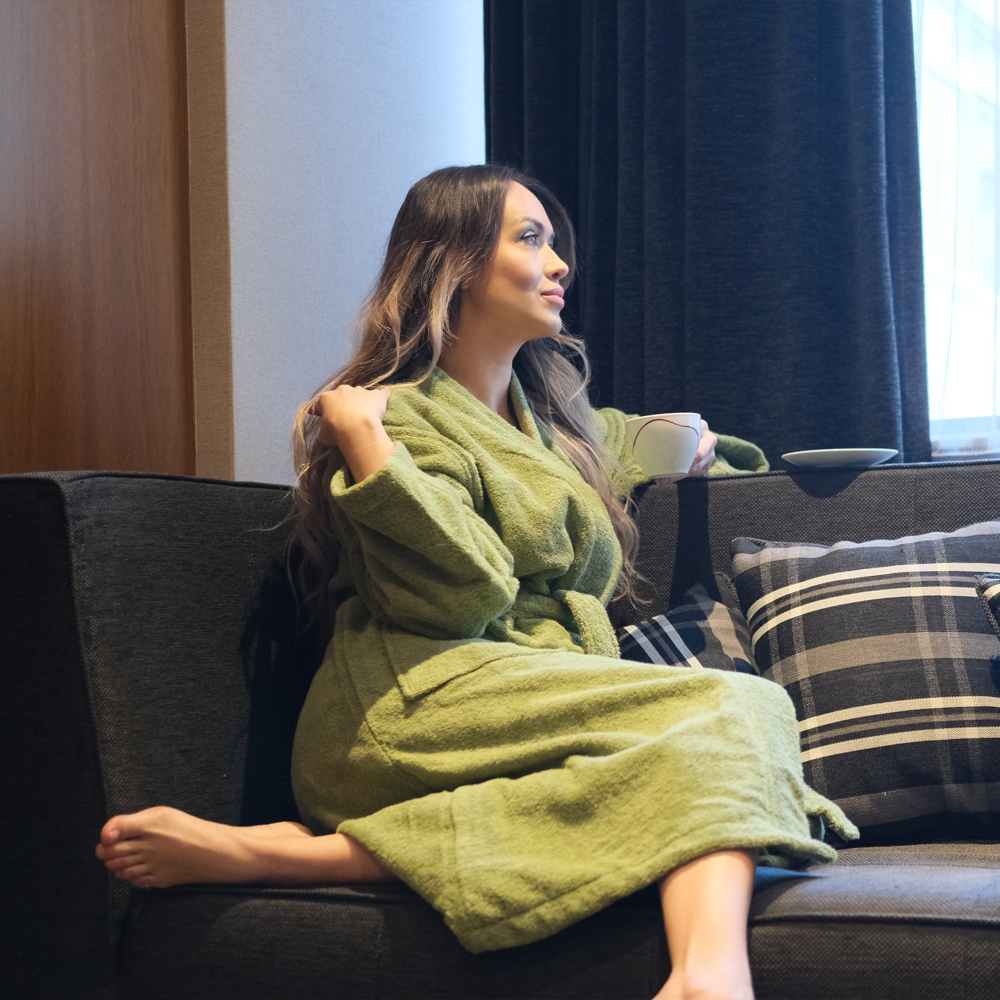 100% Organic Cotton Unisex Bathrobe - Olive Green