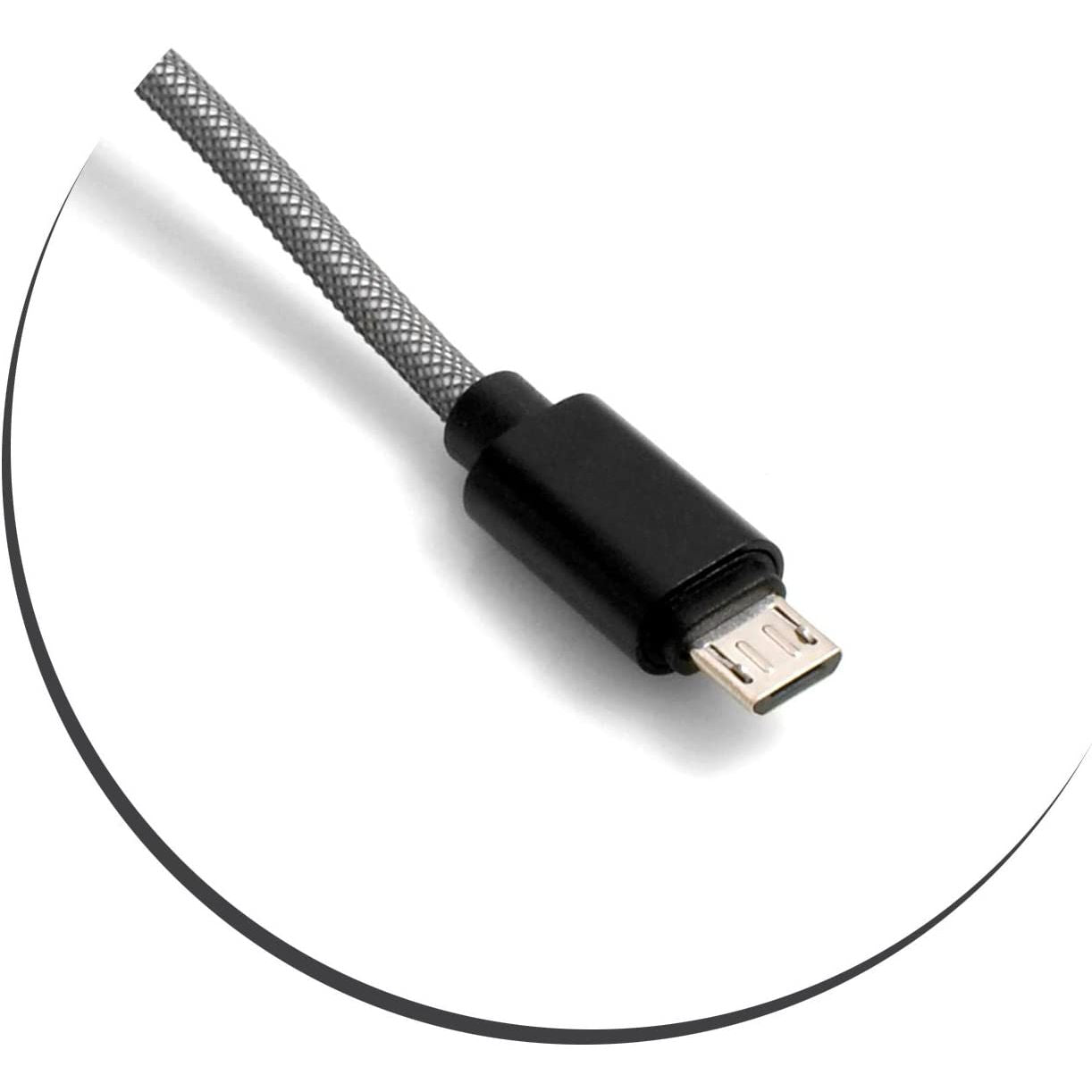 Micro USB Zu USB A 2.0 Kabel 25 Cm Geflochtene Nylon Ummantelung Grau Fuer Smartphone Und Tablet