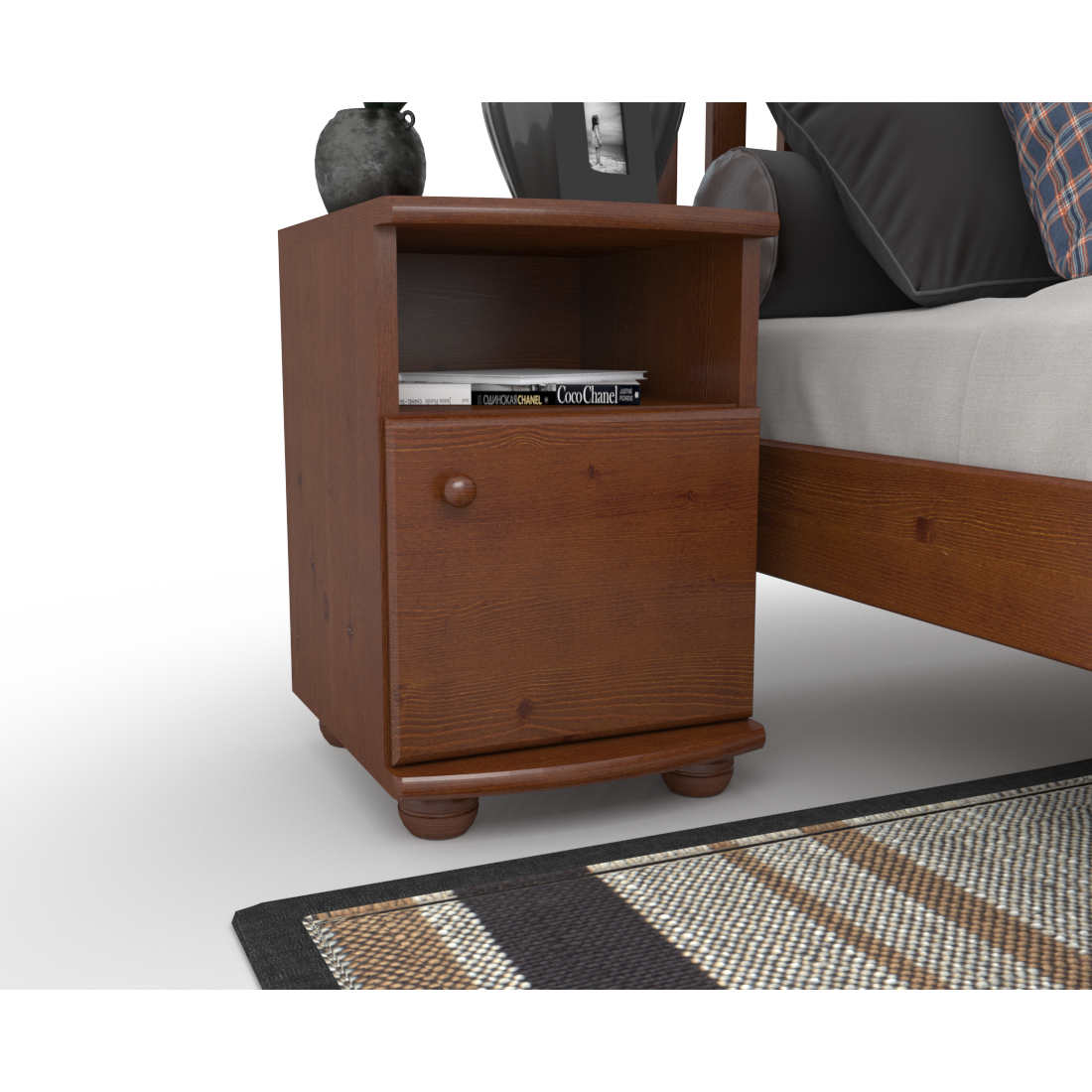 Claudia Kiefer Massivholz Nachttisch Nachtschrank | 1-Regal | 1-Türig | 100% Bio Kiefer