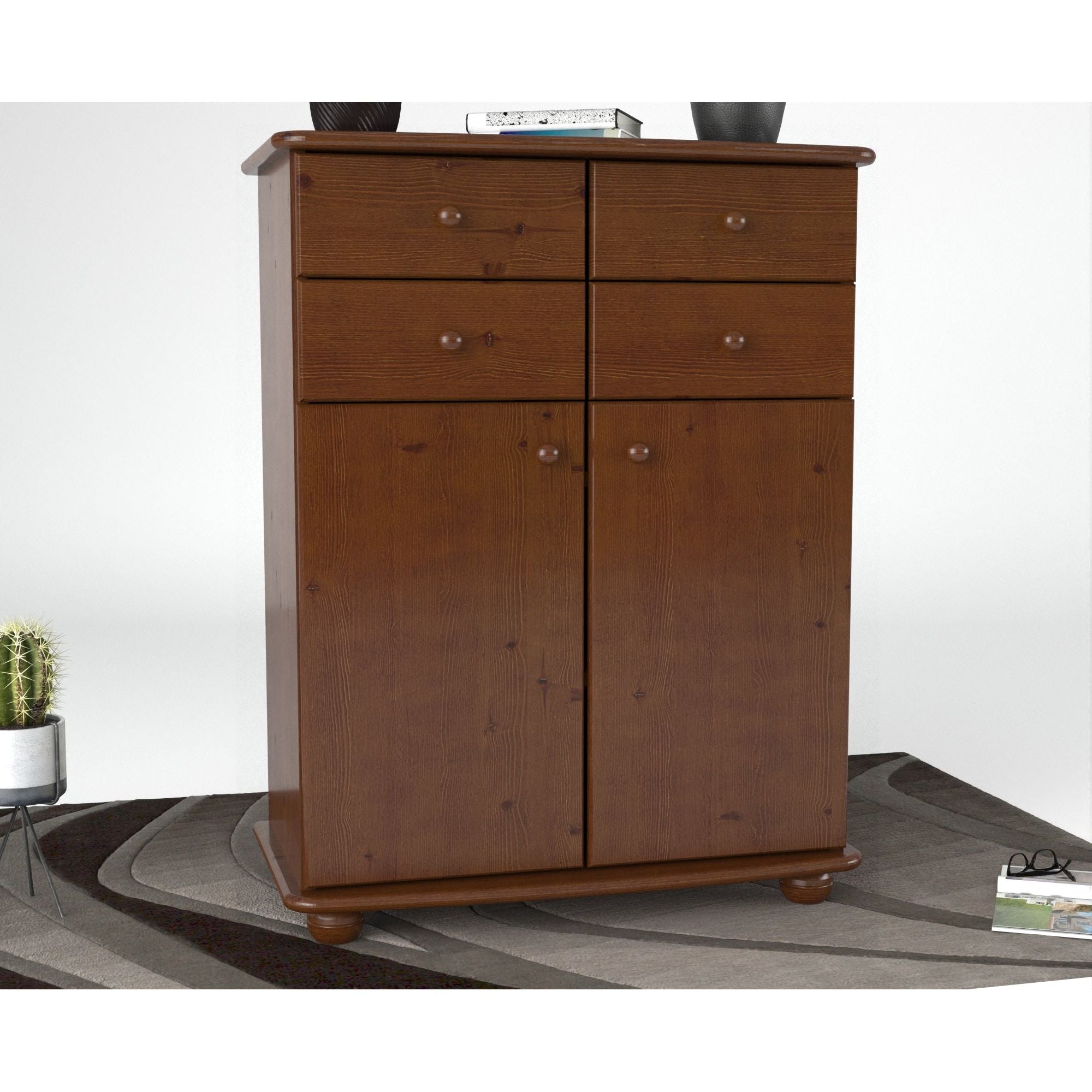 Anika Kommode Sideboard | Anrichte | 2-Türig | 4 Schubladen | 100% Bio Kiefer Massivholz