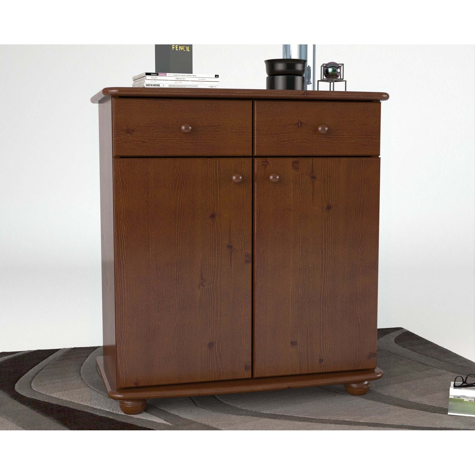 Anika Kommode Sideboard | Anrichte | 2-Schubladen 2-Türig 2-Regalfächer | 100% Bio Kiefer Massivholz