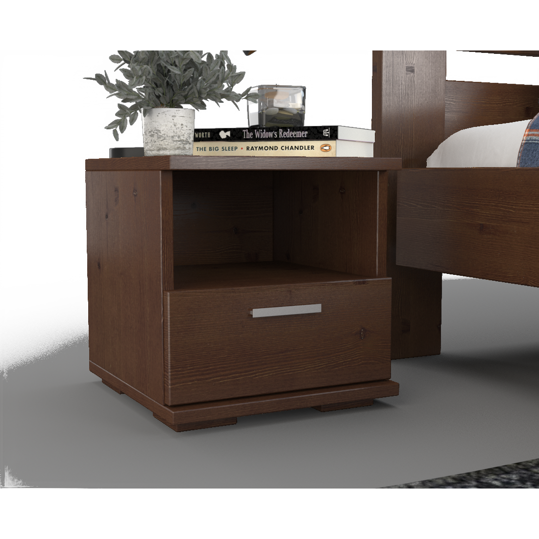 Nobis Kiefer Massivholz Nachttisch Nachtschrank | 1-Schublade und 1 Regal | 100% Bio Kiefer