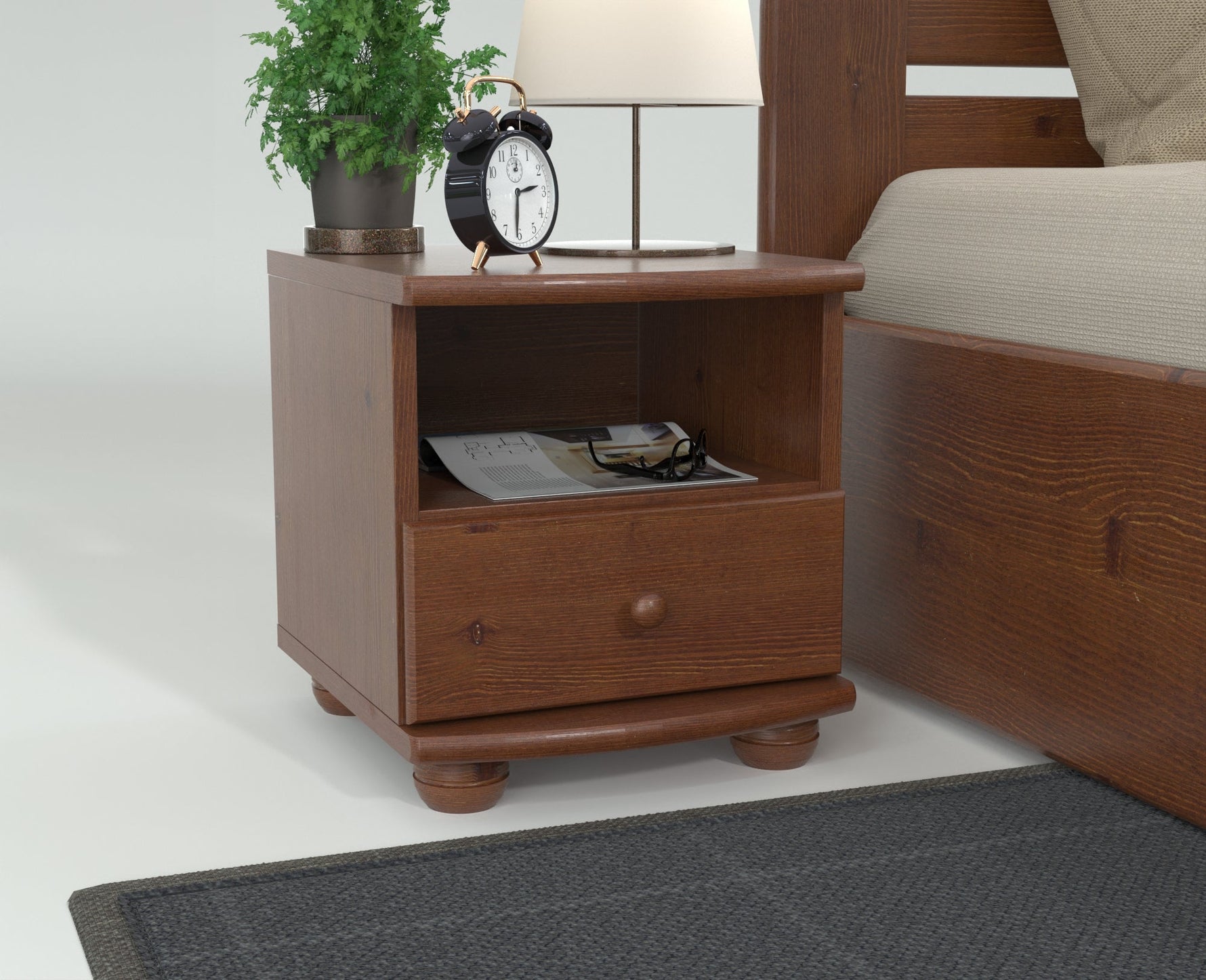 Claudia Kiefer Massivholz Nachttisch Nachtschrank | 1-Schublade und 1 Regal | 100% Bio Kiefer