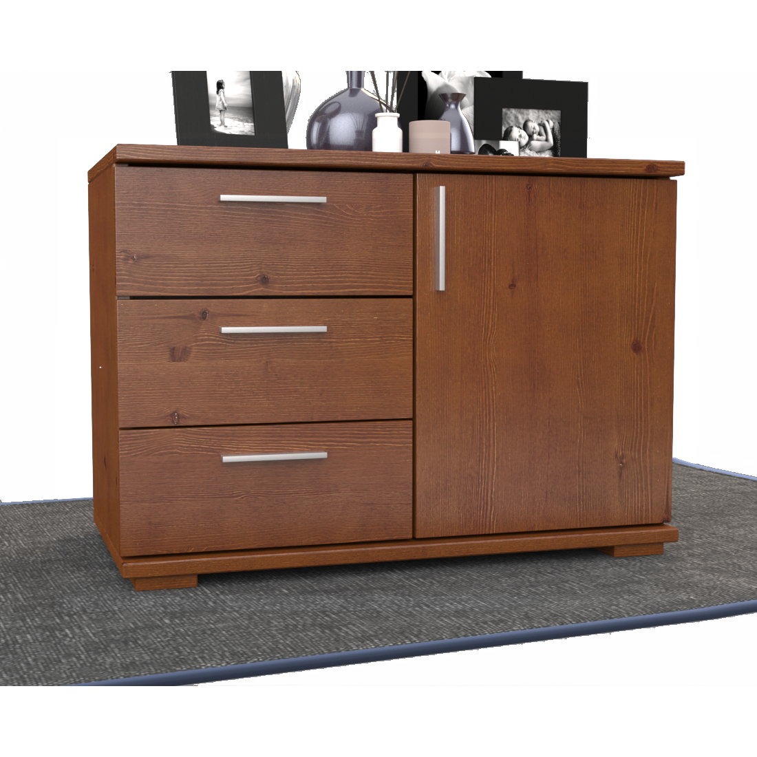 Nobis Kommode Sideboard 1-Türig 3 Schubladen 100% Bio Kiefer Massivholz