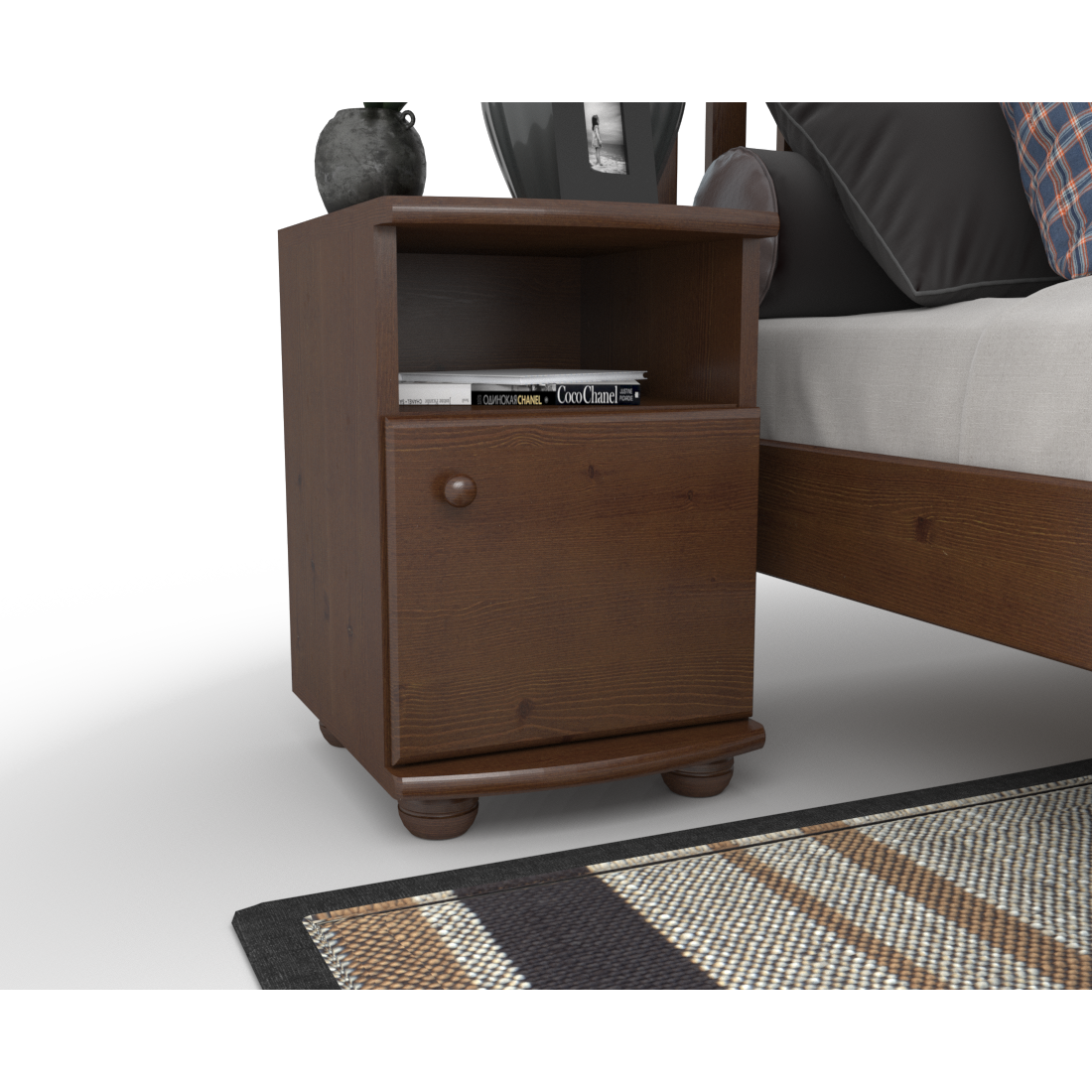 Claudia Kiefer Massivholz Nachttisch Nachtschrank | 1-Regal | 1-Türig | 100% Bio Kiefer