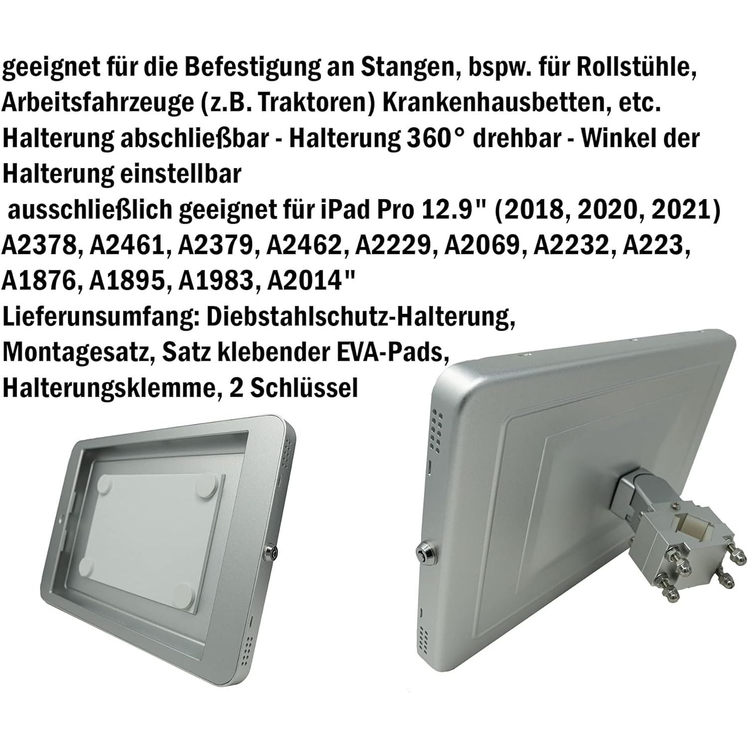 SYSTEM-S Stangenhalterung Mit Schloss Aus Metall Für iPad Pro 12.9 Zoll 2018 2020 2021 Premium Verarbeitung