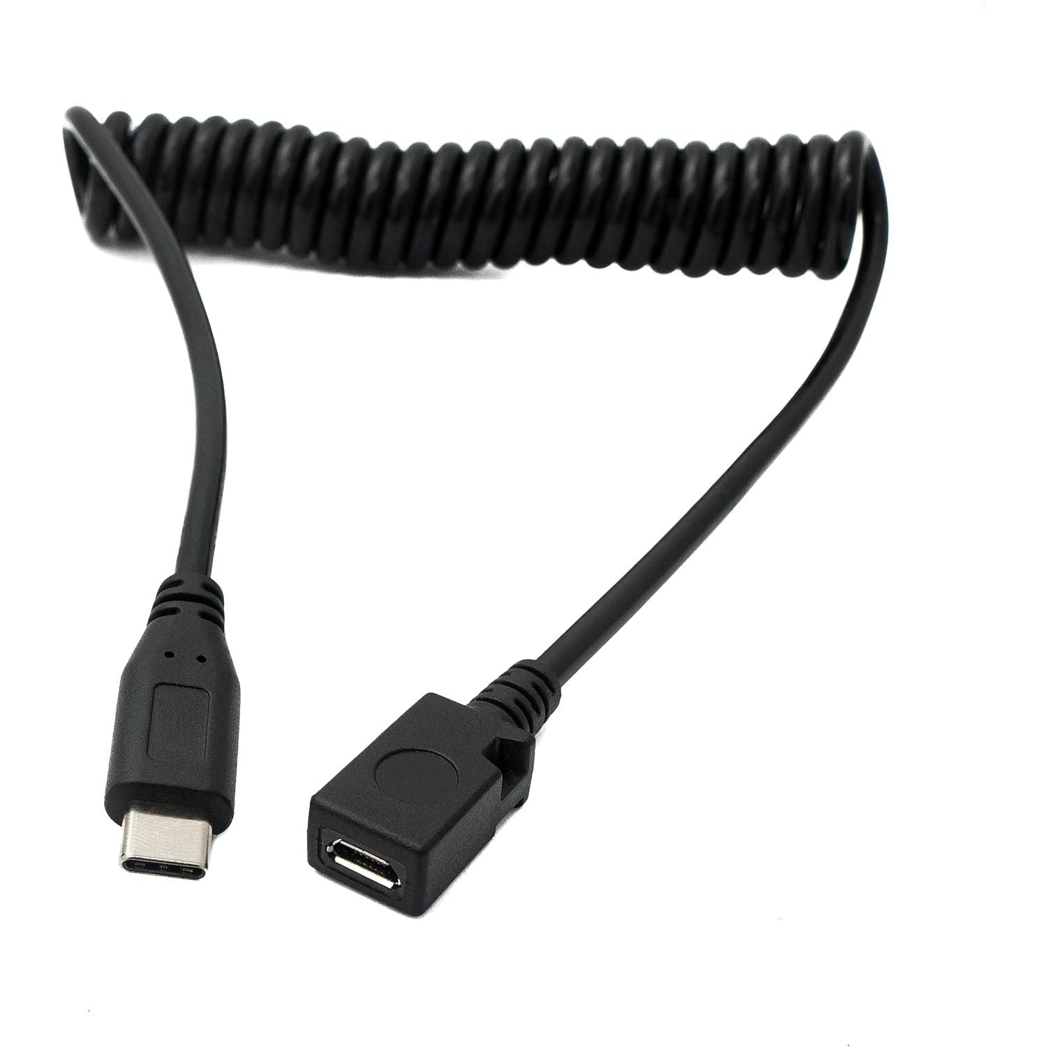 System-S USB 3.1 Kabel 120 cm Stecker zu 2.0 Mini B Buchse Spirale in Schwarz