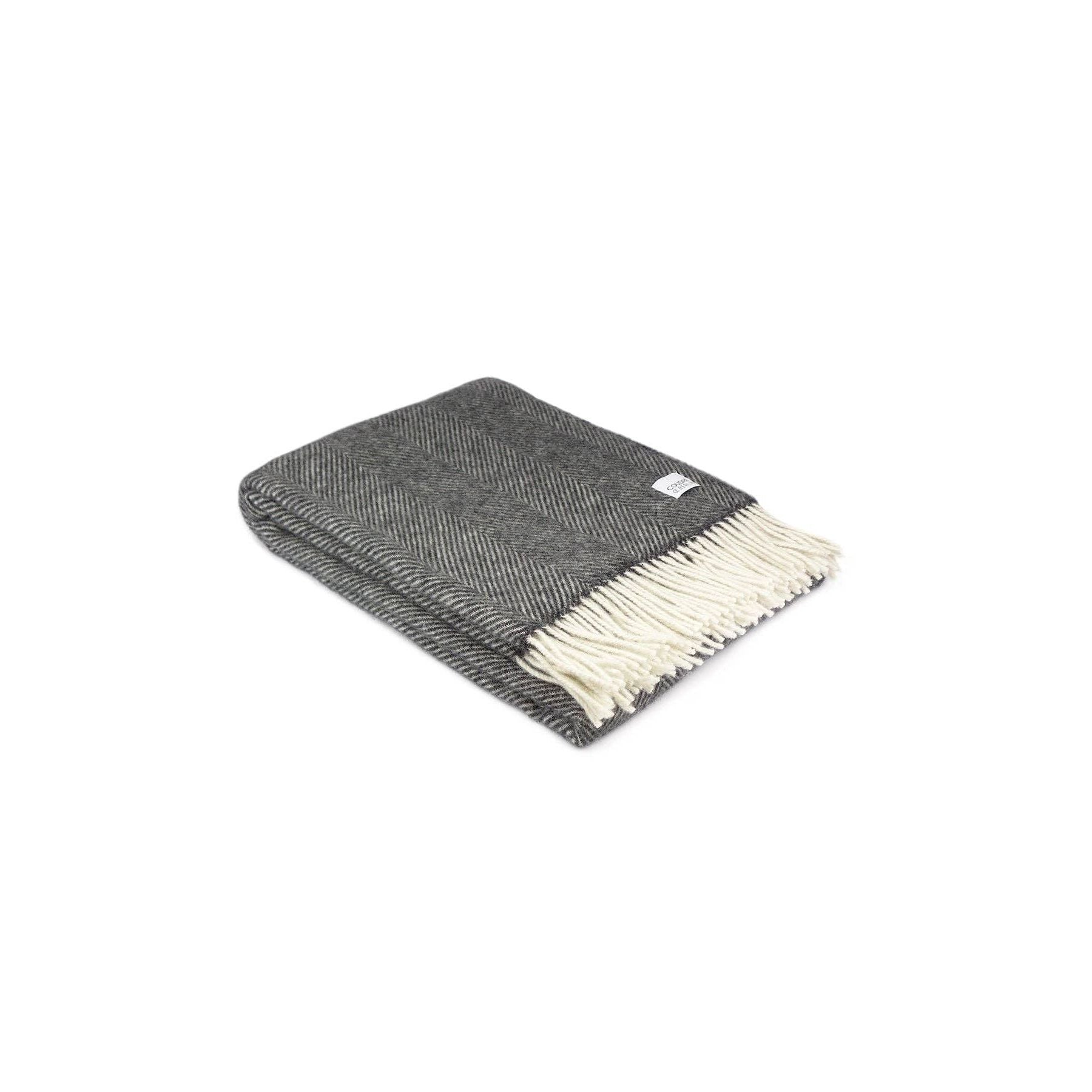 Wolldecke / Kuscheldecke - Fischgrat - Anthrazit - 100% Schurwolle