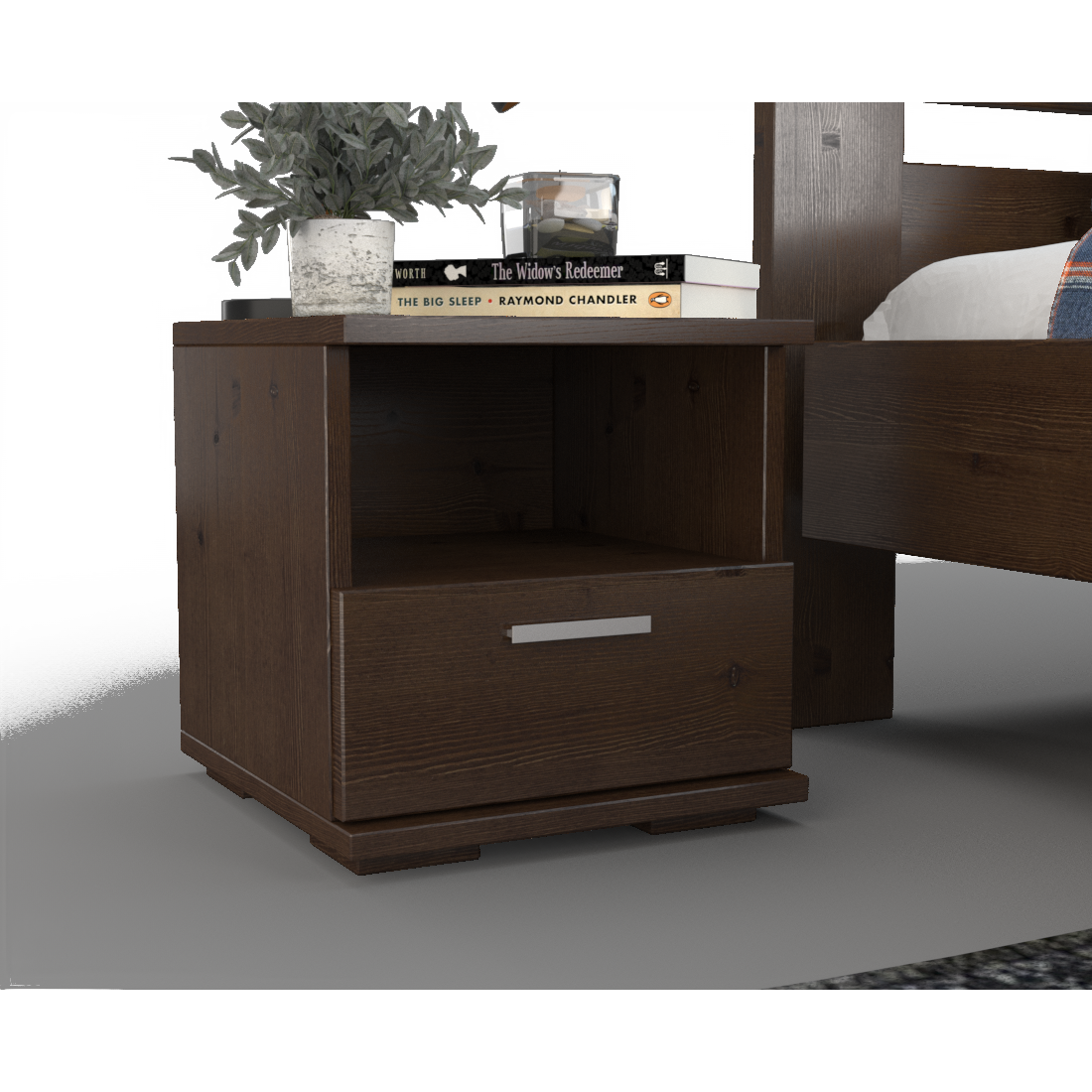 Nobis Kiefer Massivholz Nachttisch Nachtschrank | 1-Schublade und 1 Regal | 100% Bio Kiefer