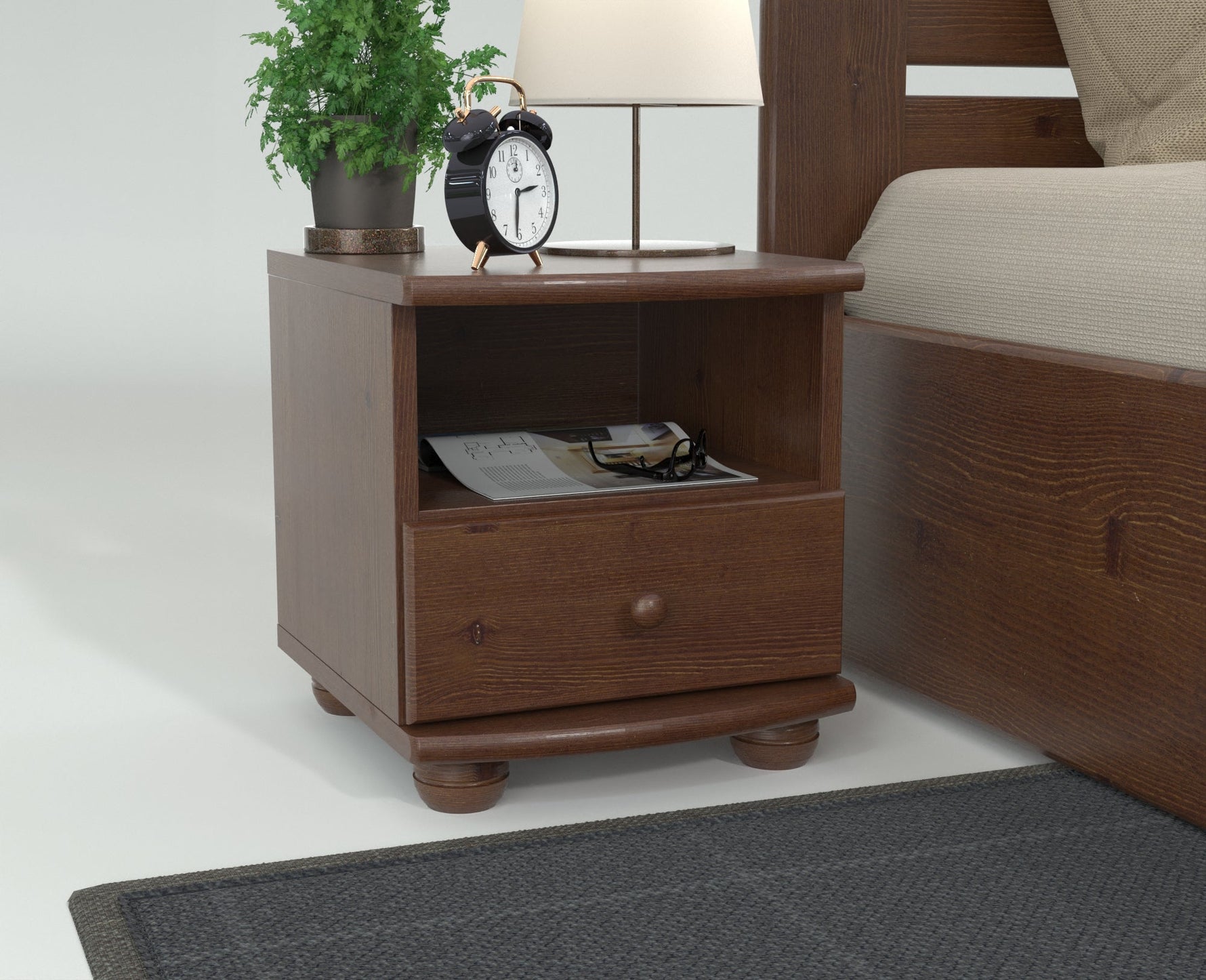 Claudia Kiefer Massivholz Nachttisch Nachtschrank | 1-Schublade und 1 Regal | 100% Bio Kiefer