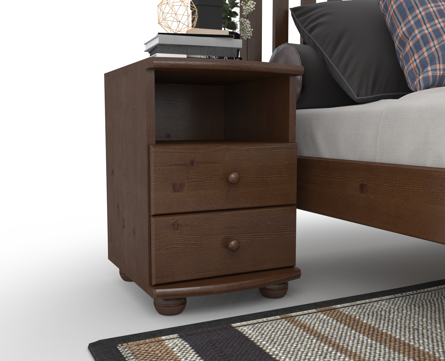 Claudia Kiefer Massivholz Nachttisch Nachtschrank | 2-Schubladen und 1 Regal | 100% Bio Kiefer