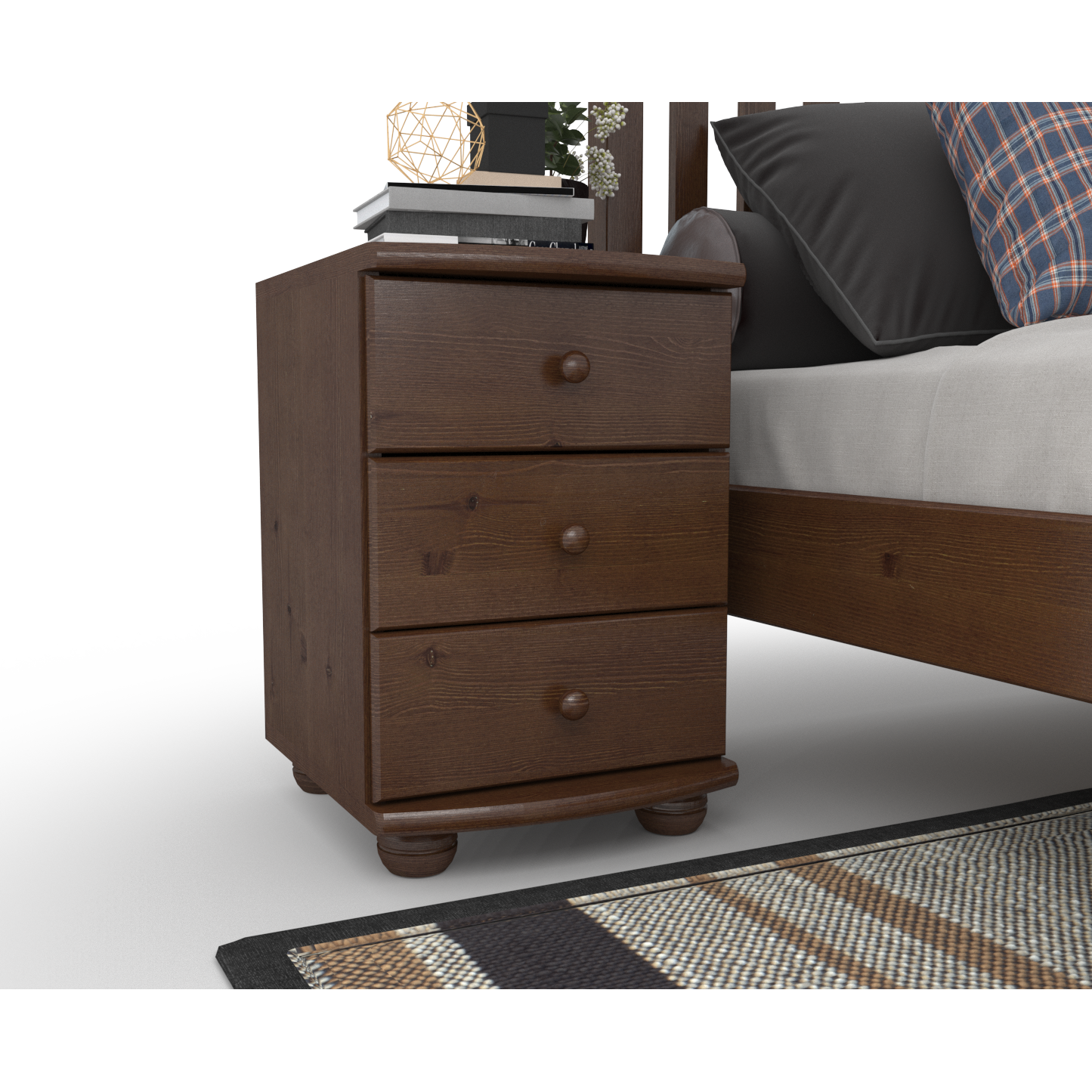 Claudia Kiefer Massivholz Nachttisch Nachtschrank | 3-Schubladen | 100% Bio Kiefer