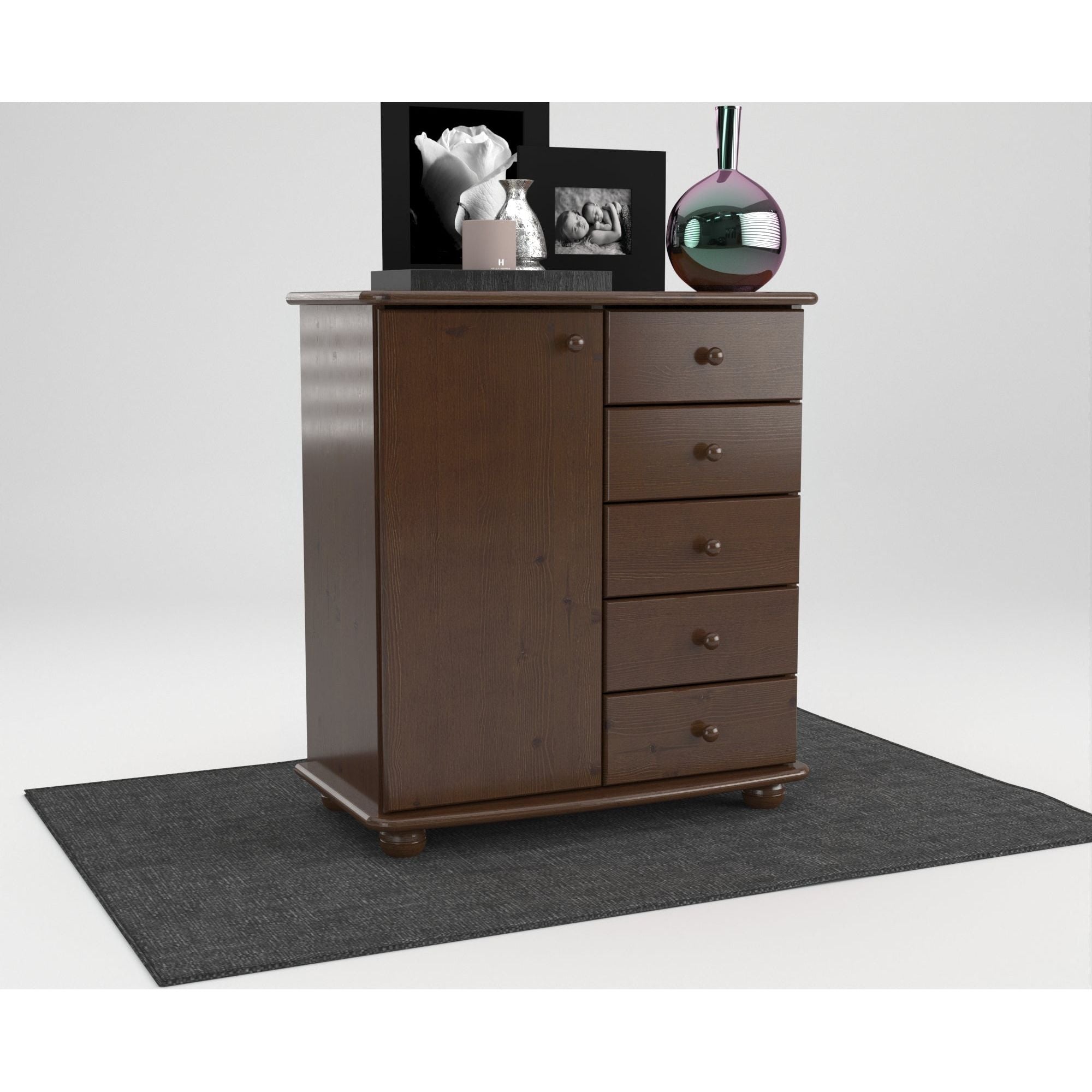 Anika Kommode Sideboard | Anrichte | 5-Schubladen | 1-Türig | 100% Bio Kiefer Massivholz