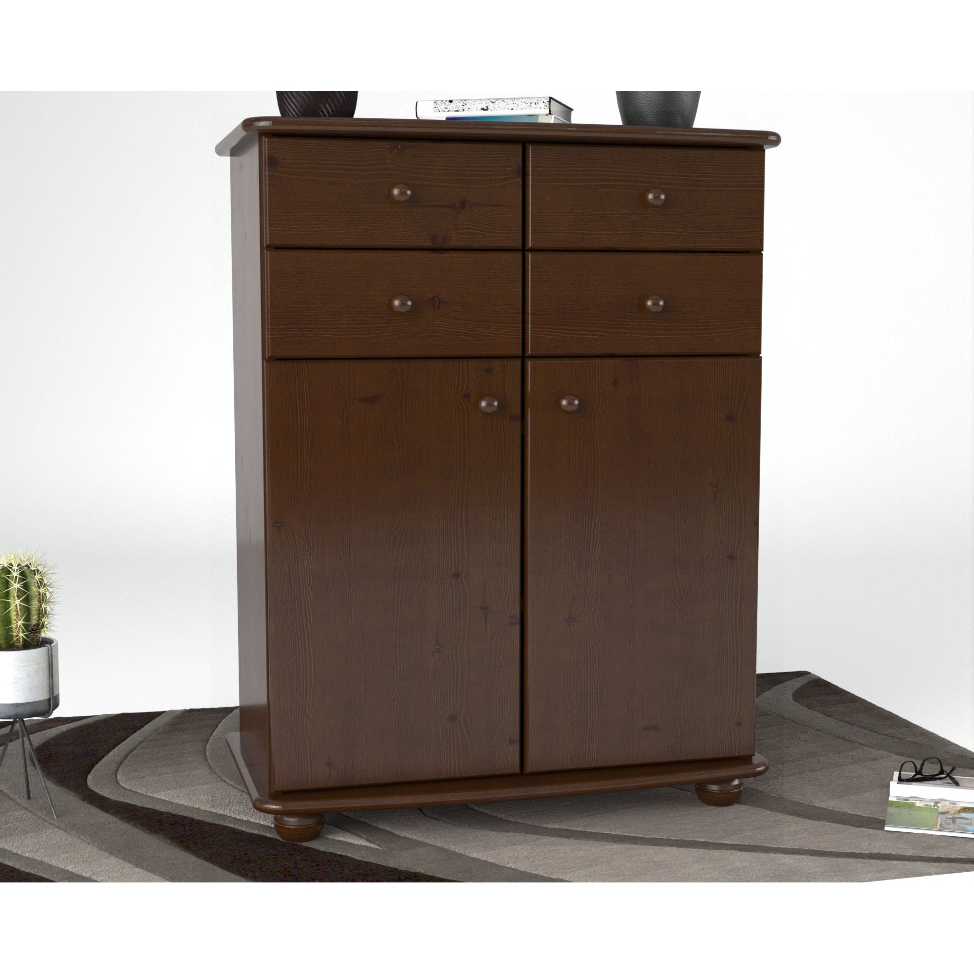 Anika Kommode Sideboard | Anrichte | 2-Türig | 4 Schubladen | 100% Bio Kiefer Massivholz