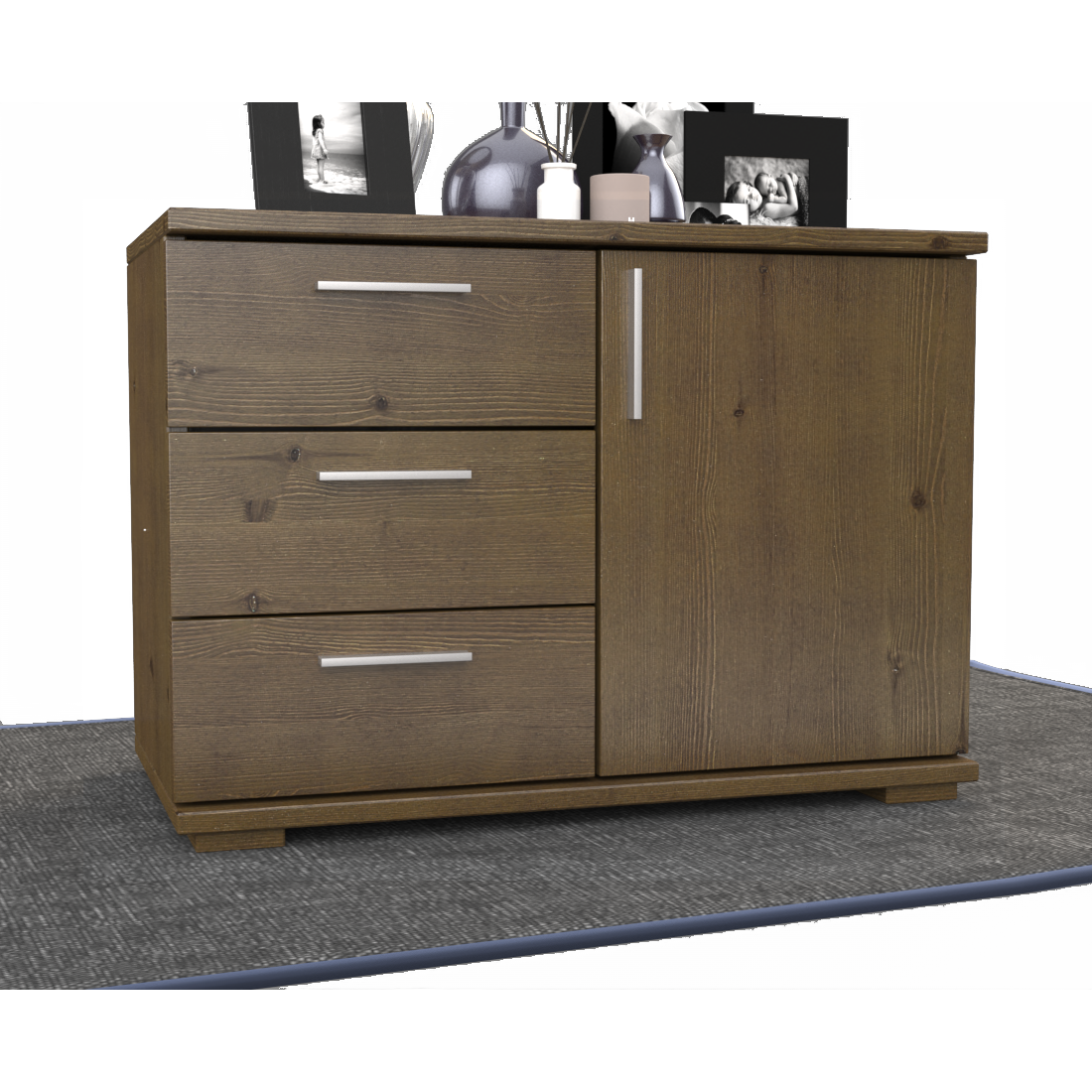 Nobis Kommode Sideboard 1-Türig 3 Schubladen 100% Bio Kiefer Massivholz