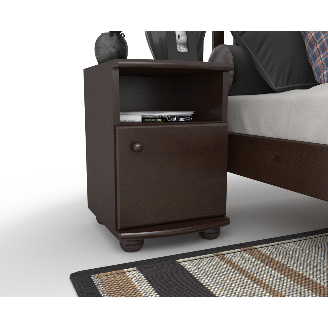 Claudia Kiefer Massivholz Nachttisch Nachtschrank | 1-Regal | 1-Türig | 100% Bio Kiefer