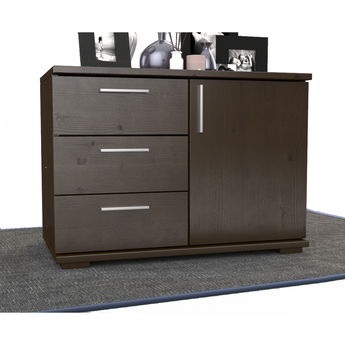 Nobis Kommode Sideboard 1-Türig 3 Schubladen 100% Bio Kiefer Massivholz