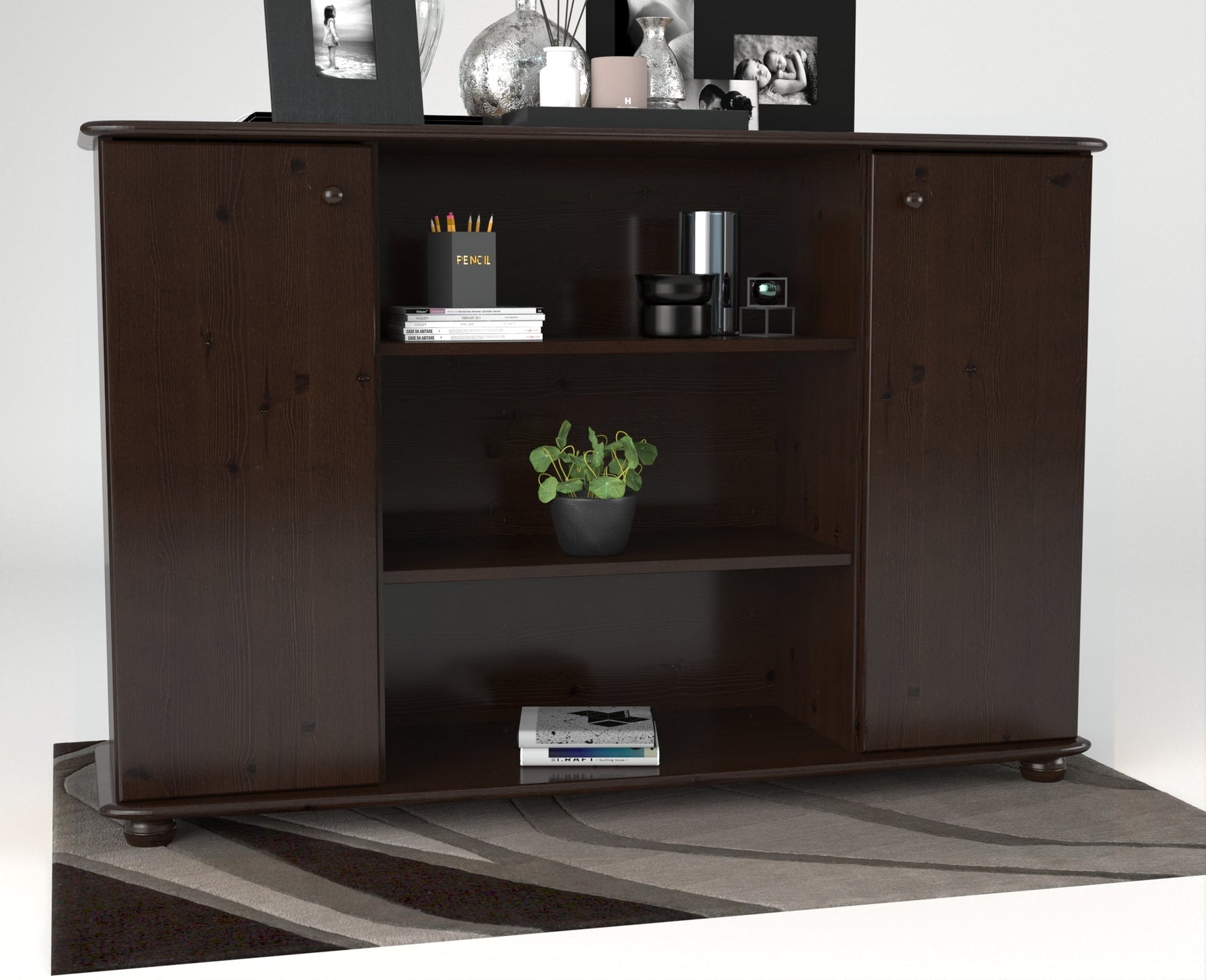 Anika Kommode | Sideboard | Anrichte | 2-Türig | Mitte offene Regale | 100% Bio Kiefer Massivholz