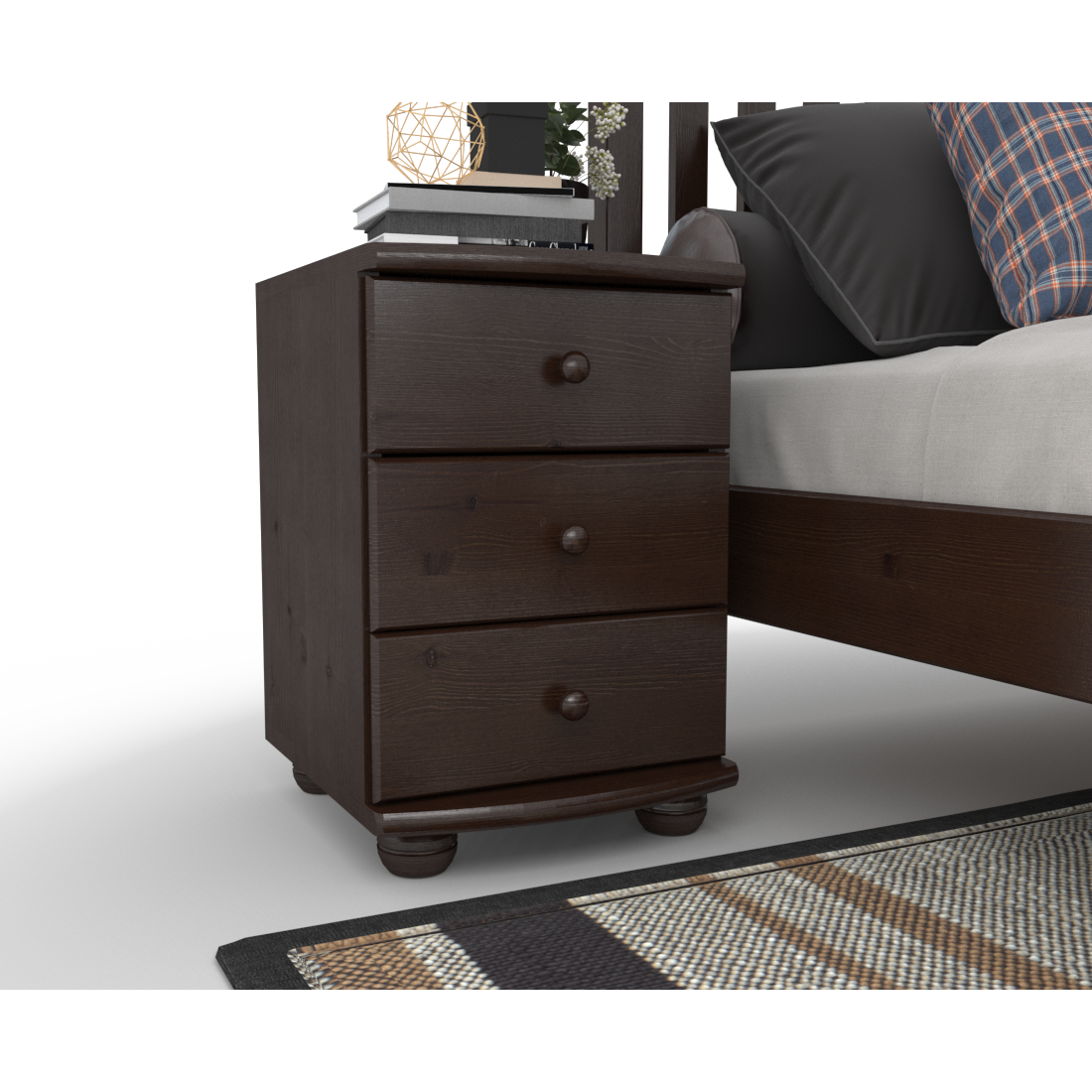 Claudia Kiefer Massivholz Nachttisch Nachtschrank | 3-Schubladen | 100% Bio Kiefer