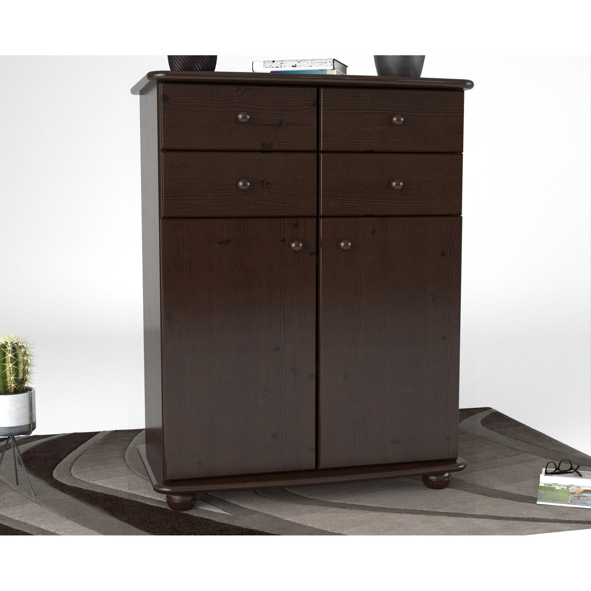 Anika Kommode Sideboard | Anrichte | 2-Türig | 4 Schubladen | 100% Bio Kiefer Massivholz