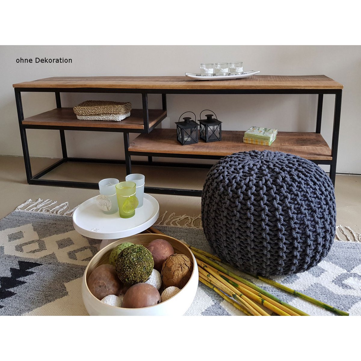 TV Lowboard - Fernsehschrank - 150 x 51 x 36 cm - Liverpool - Metall-Gestell schwarz matt