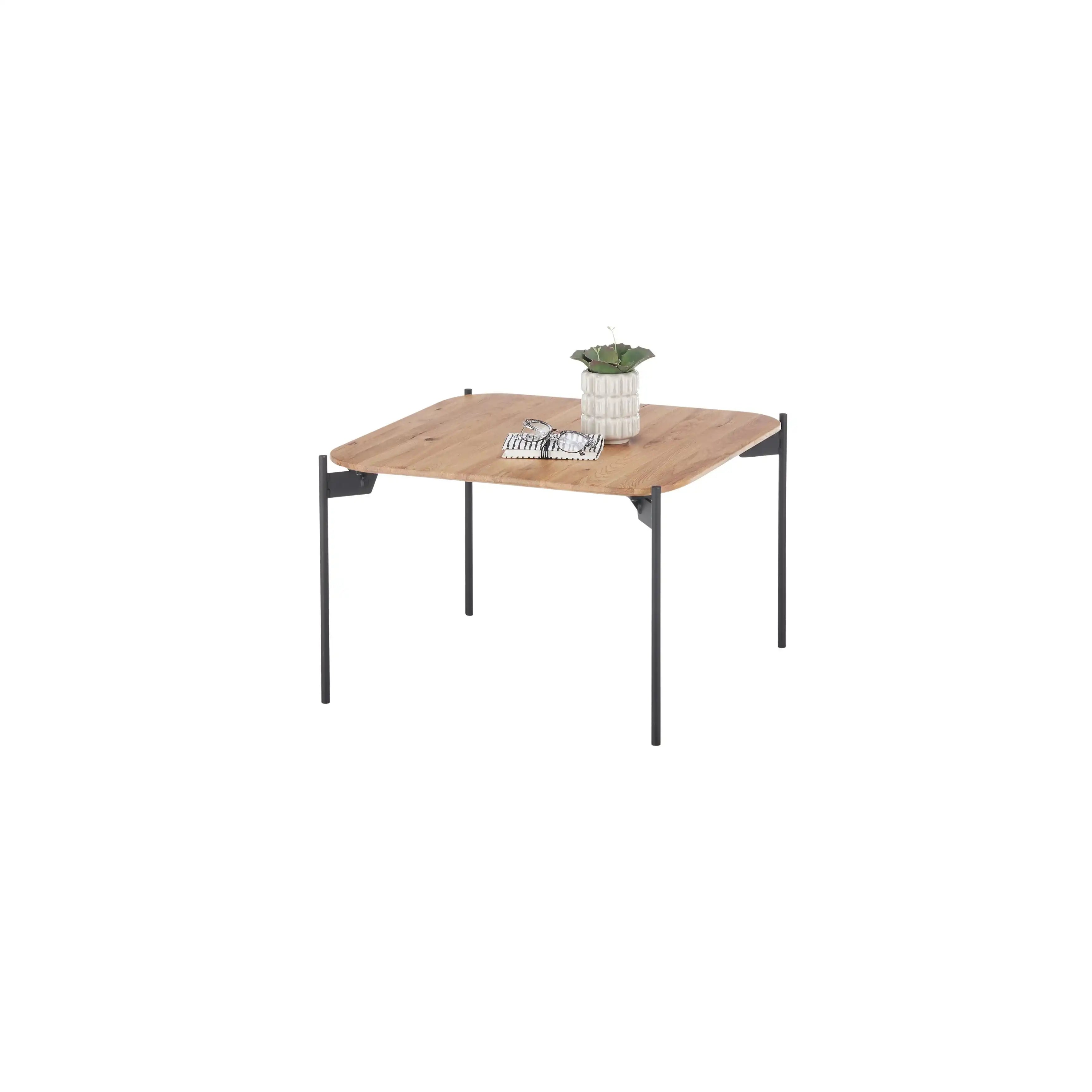 Alto Couchtisch Eiche Massiv Geölt Lamellen Schweizer Kante Metallgestell Schwarz