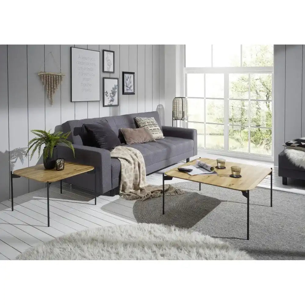 Alto Couchtisch Eiche Massiv Geölt Lamellen Schweizer Kante Metallgestell Schwarz