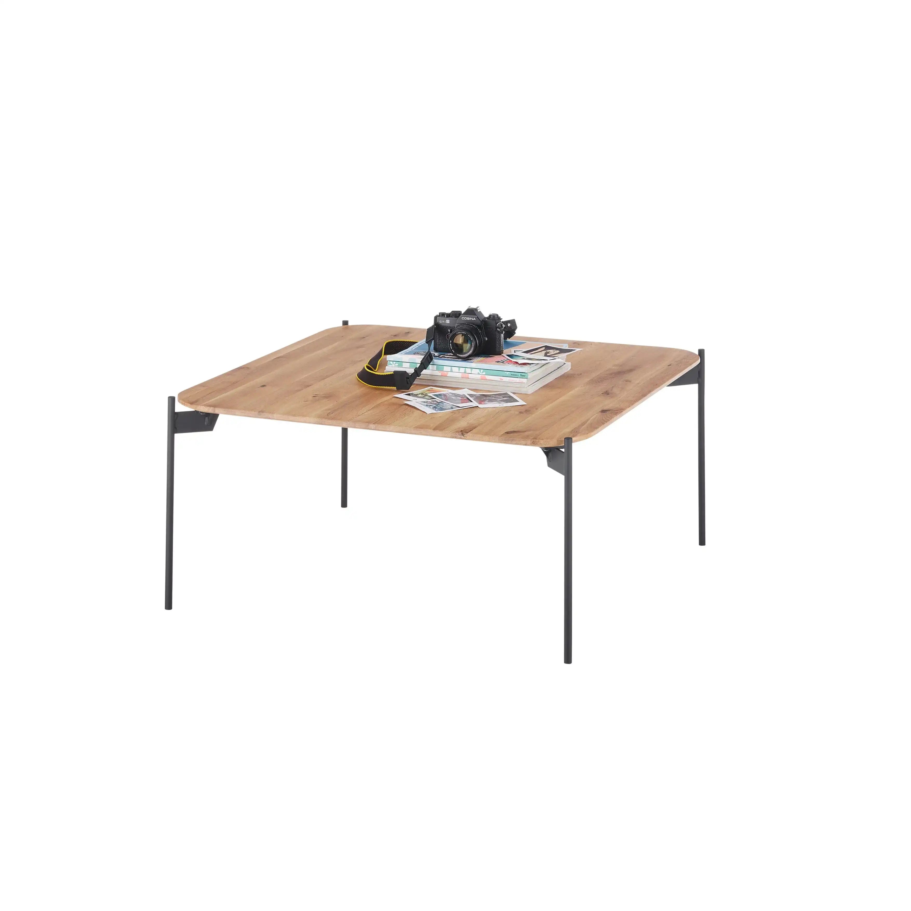 Alto Couchtisch Eiche Massiv Geölt Lamellen Schweizer Kante Metallgestell Schwarz