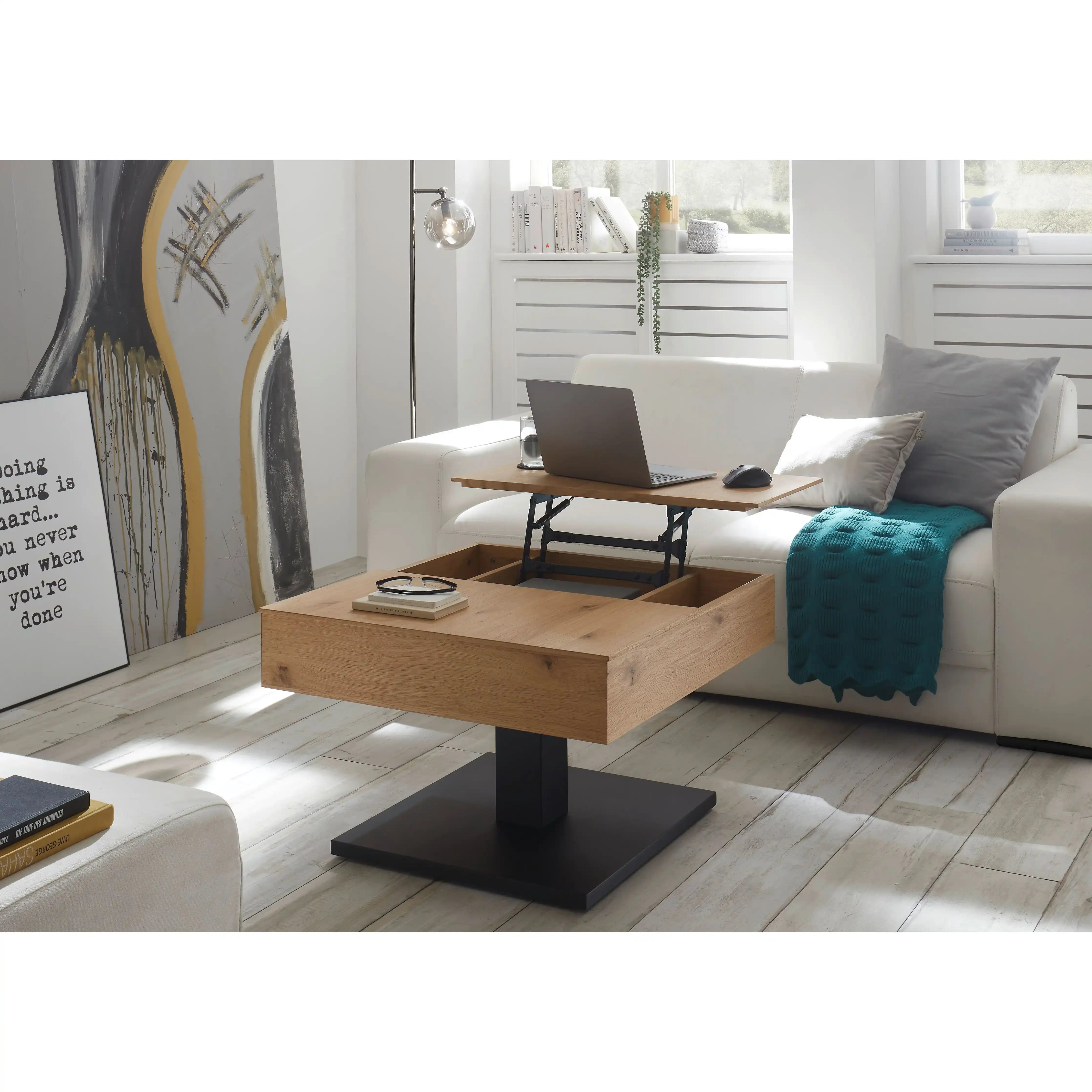 Ashton Couchtisch Eiche Furniert Mit Aufklappfunktion Und Ablagefach Schwarz Matt