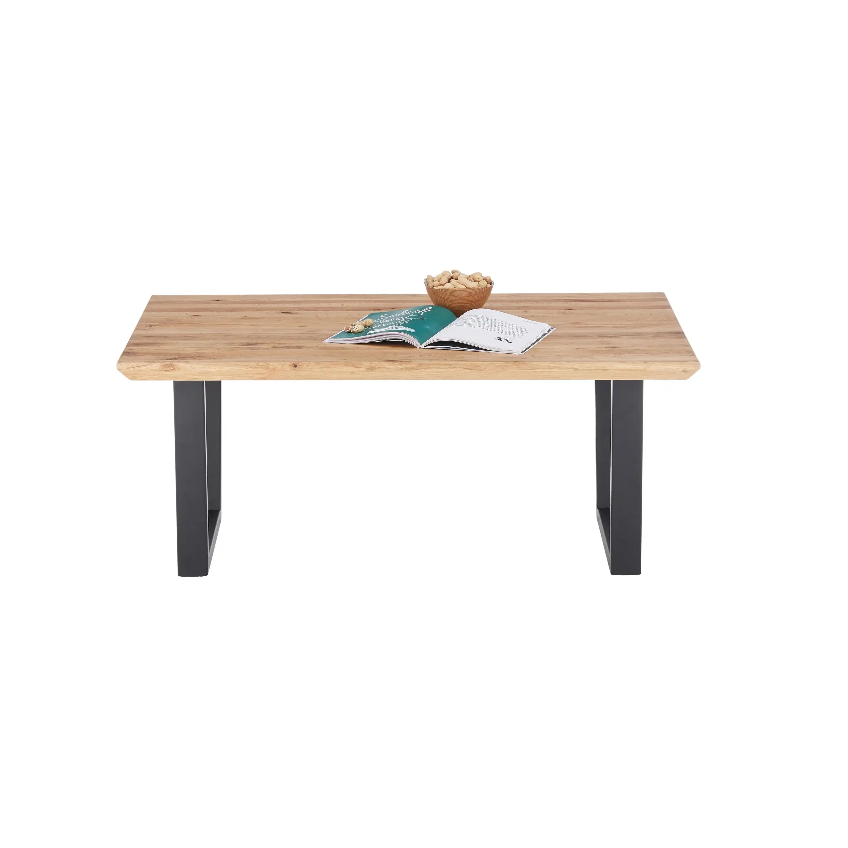 Asola Couchtisch Eiche Furniert Geölt Neu Lamelle Schweizer Kante Metall Schwarz