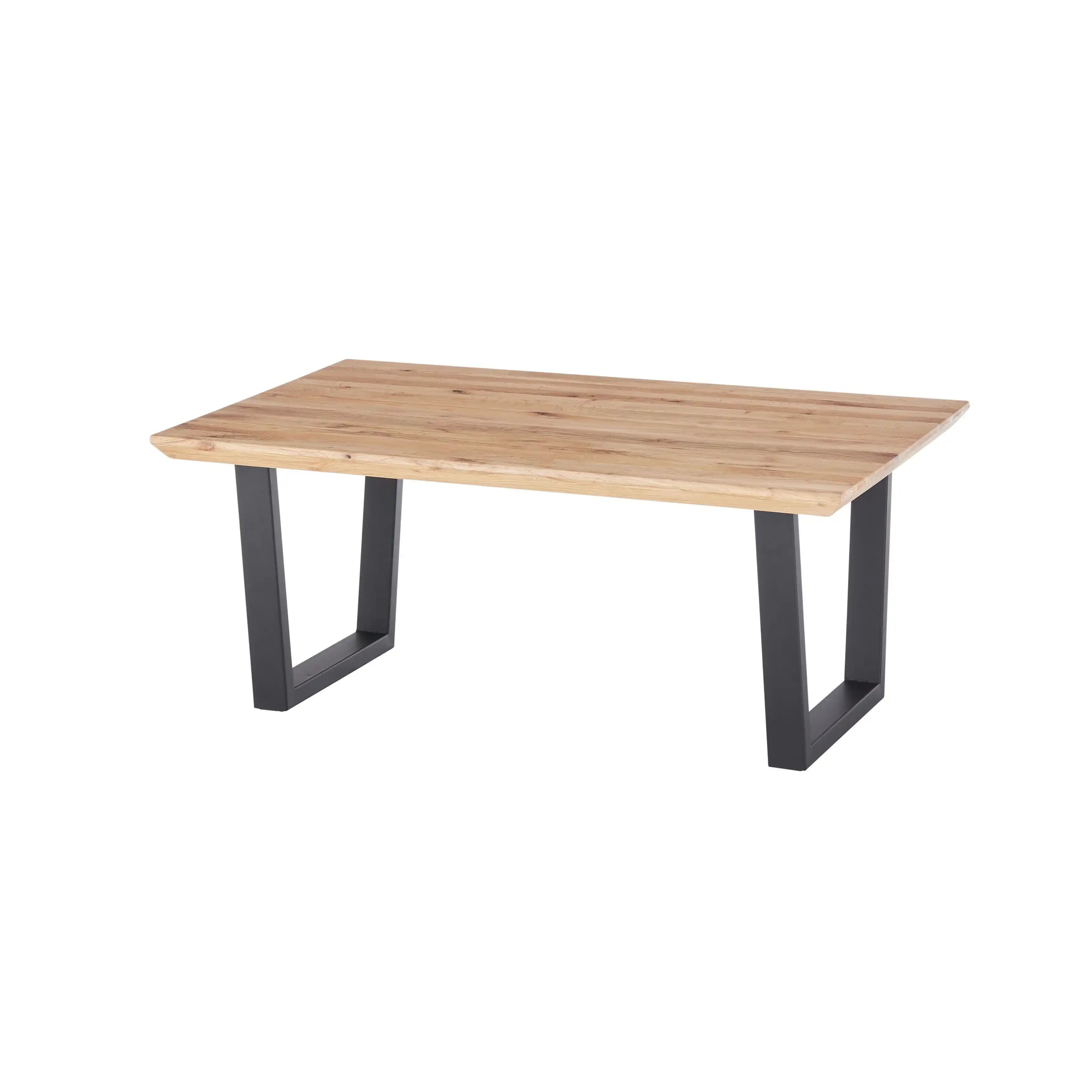 Asola Couchtisch Eiche Furniert Geölt Neu Lamelle Schweizer Kante Metall Schwarz