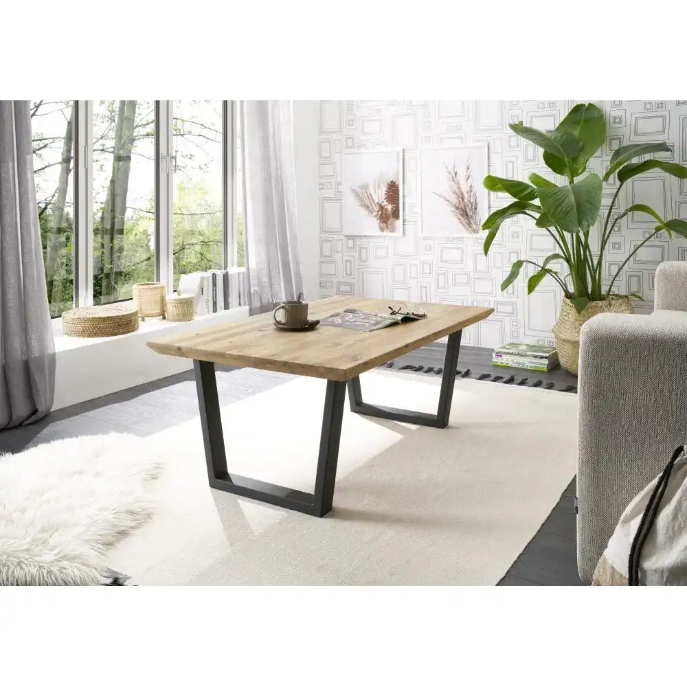 Asola Couchtisch Eiche Furniert Geölt Neu Lamelle Schweizer Kante Metall Schwarz