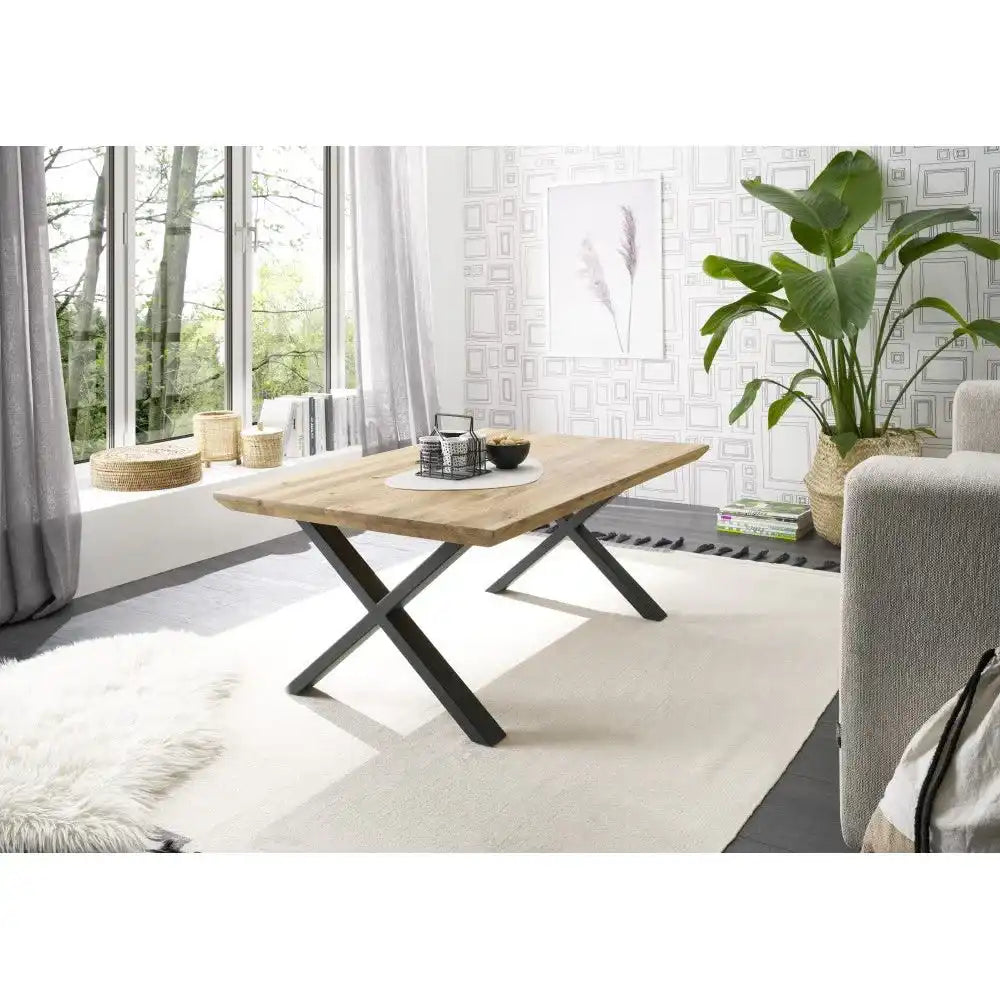 Asola Couchtisch Eiche Furniert Geölt Neu Lamelle Schweizer Kante Metall Schwarz