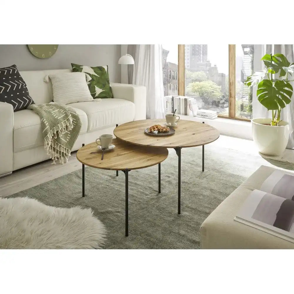 Zanuro ASSUAN Couchtisch Eiche Massiv Geölt Mit Lamelle Neu Kante Gestell Metall