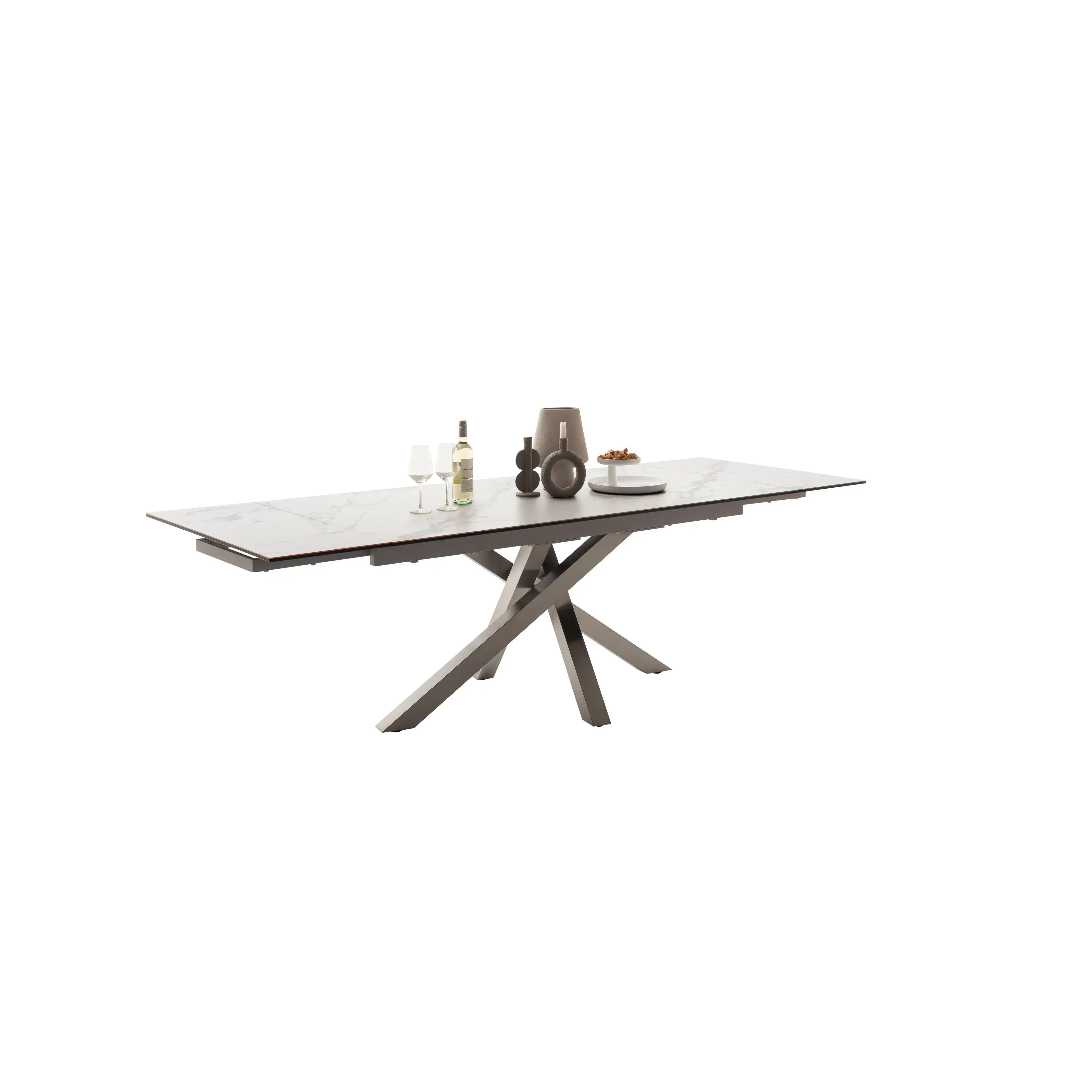 ALMIROS Auszugstisch Synchronauszug Sicherheitsglas Schwarz Edelstahlgestell 260 cm