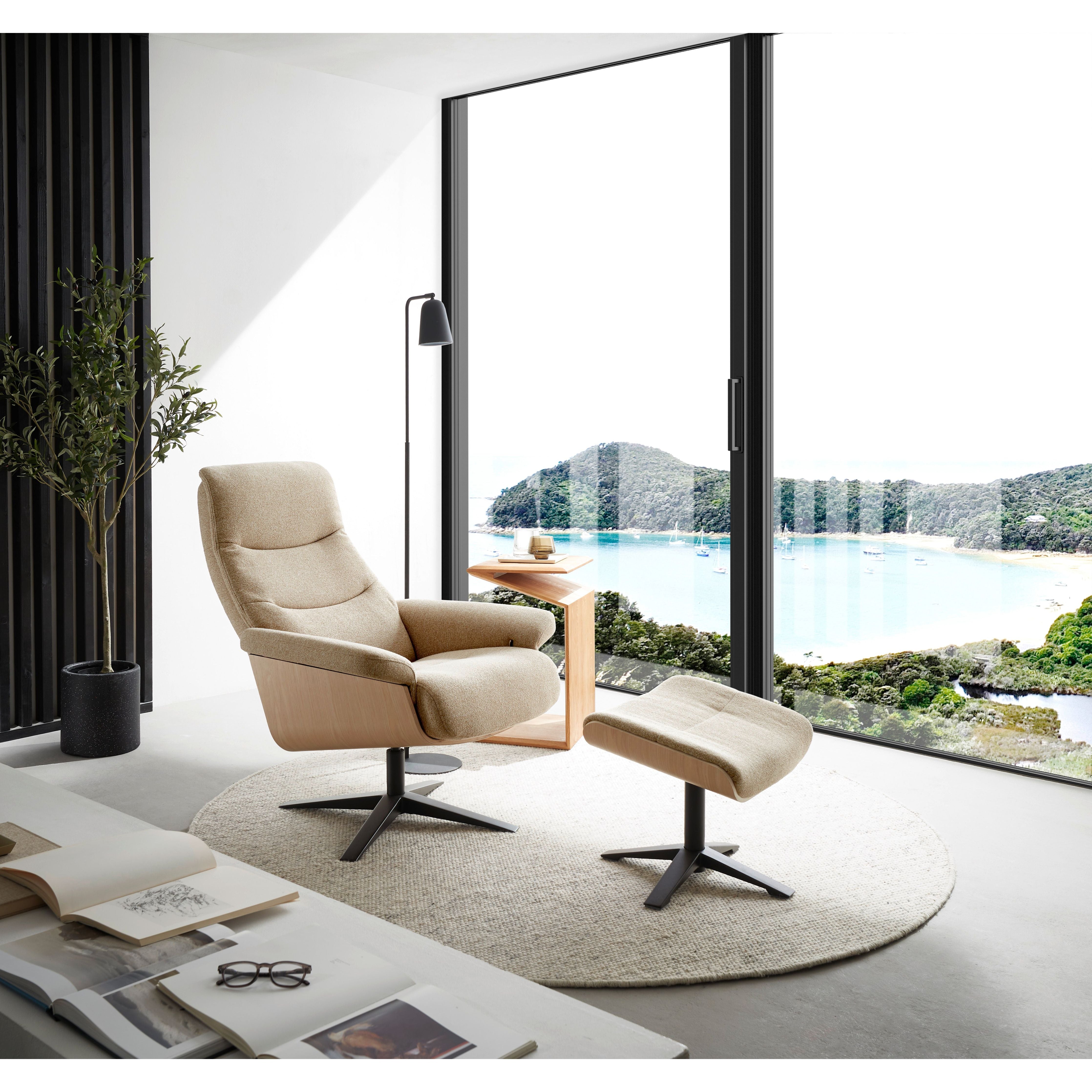 Amasra Loungesessel Mit Hocker Bouclé Lake Stoff 100 Prozent Polyester 360 Grad Drehbar Easy Glider Kopfstütze