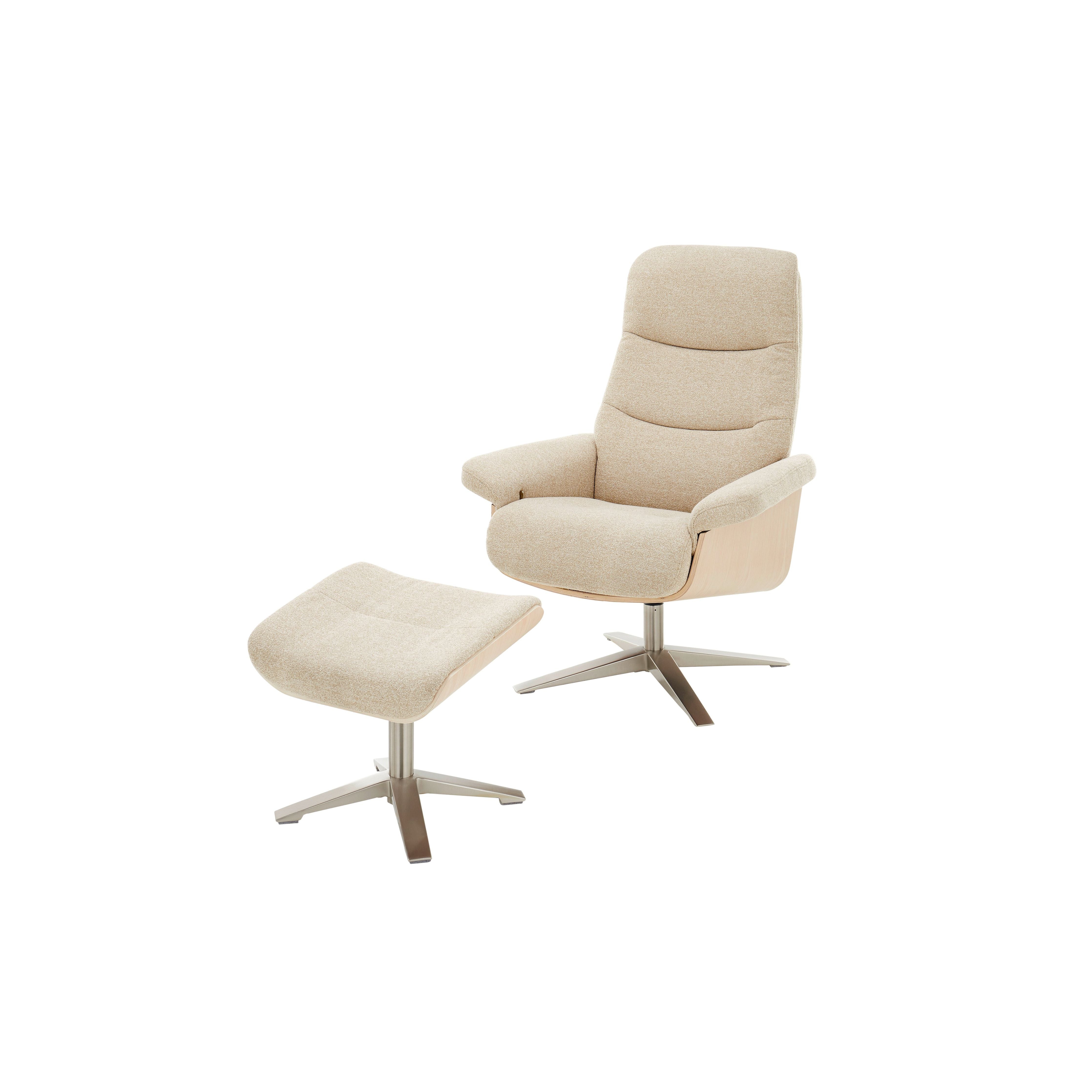 Amasra Loungesessel Mit Hocker Bouclé Lake Stoff 100 Prozent Polyester 360 Grad Drehbar Easy Glider Kopfstütze