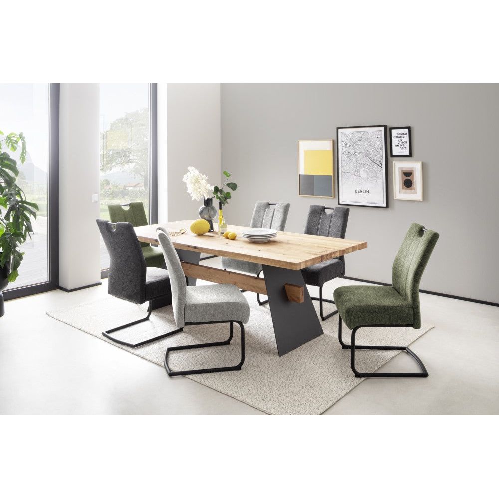 AMERY Schwingstuhl Mit Griffloch 2er Set Chenille Optik Taschenfederkern Luxus Komfortsitz Rundrohr Gestell Schwarz Matt