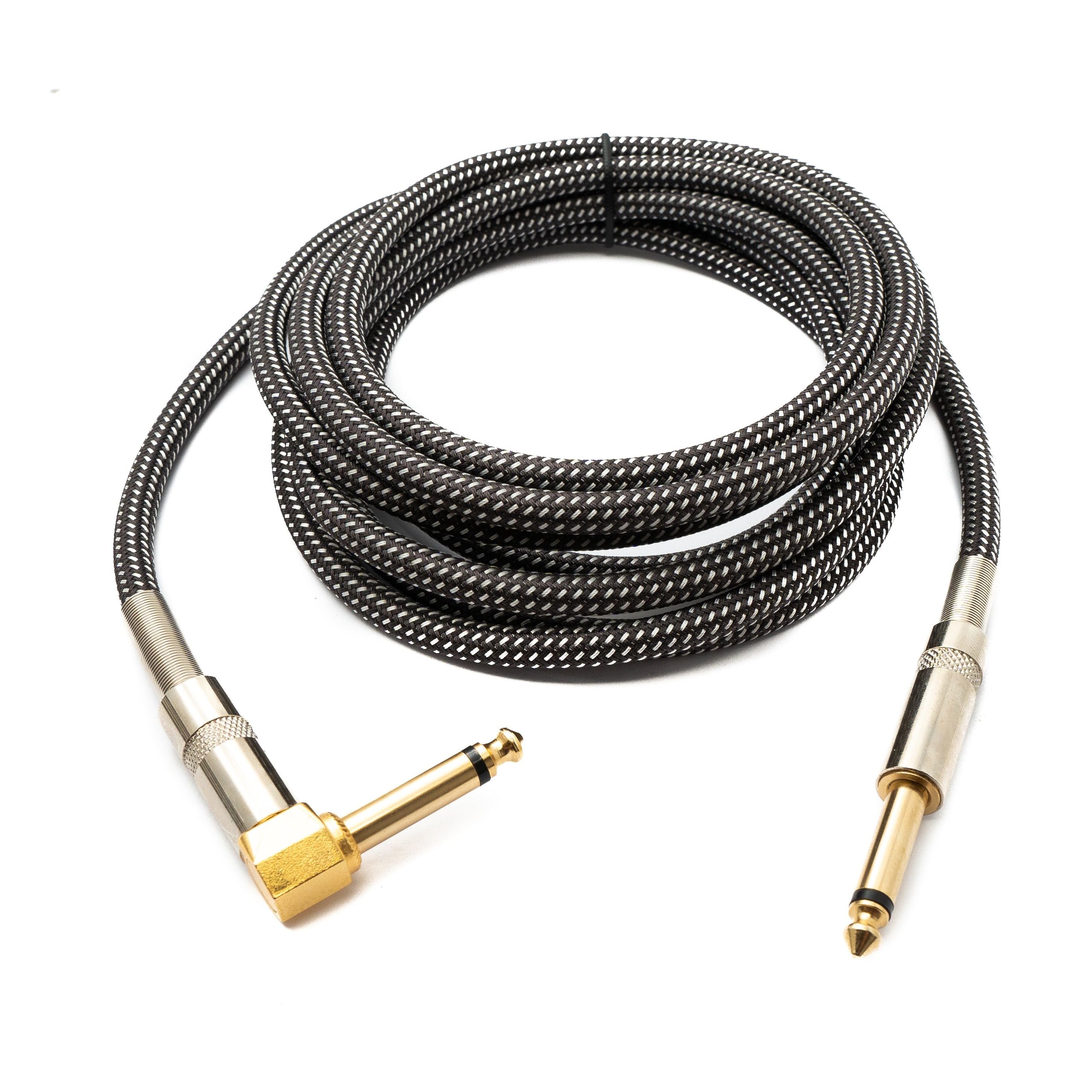 Klinkenkabel 6,35 mm Winkelstecker TS Nylon Geflochten Grau 3 m AUX Knickschutz Zink