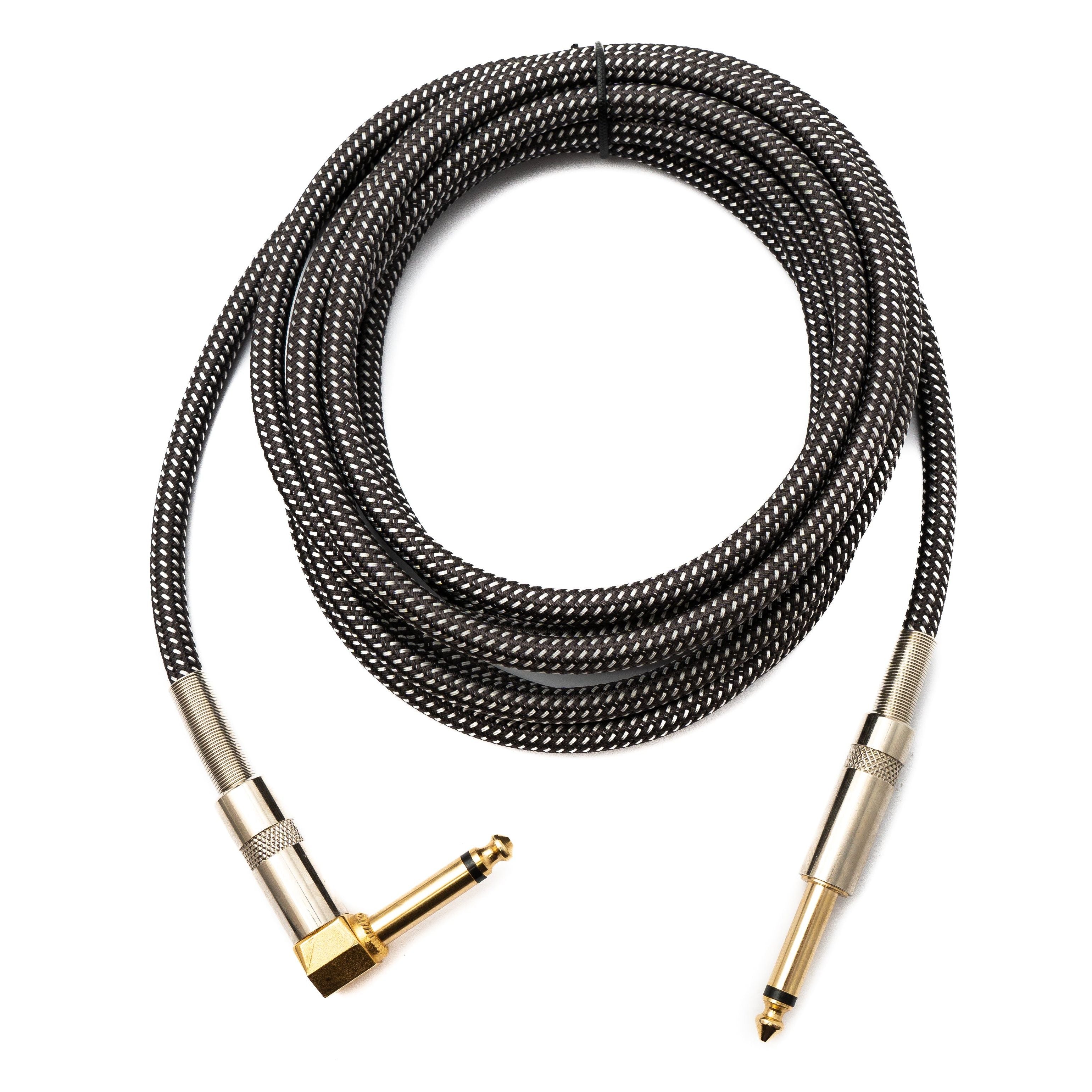 Klinkenkabel 6,35 mm Winkelstecker TS Nylon Geflochten Grau 3 m AUX Knickschutz Zink