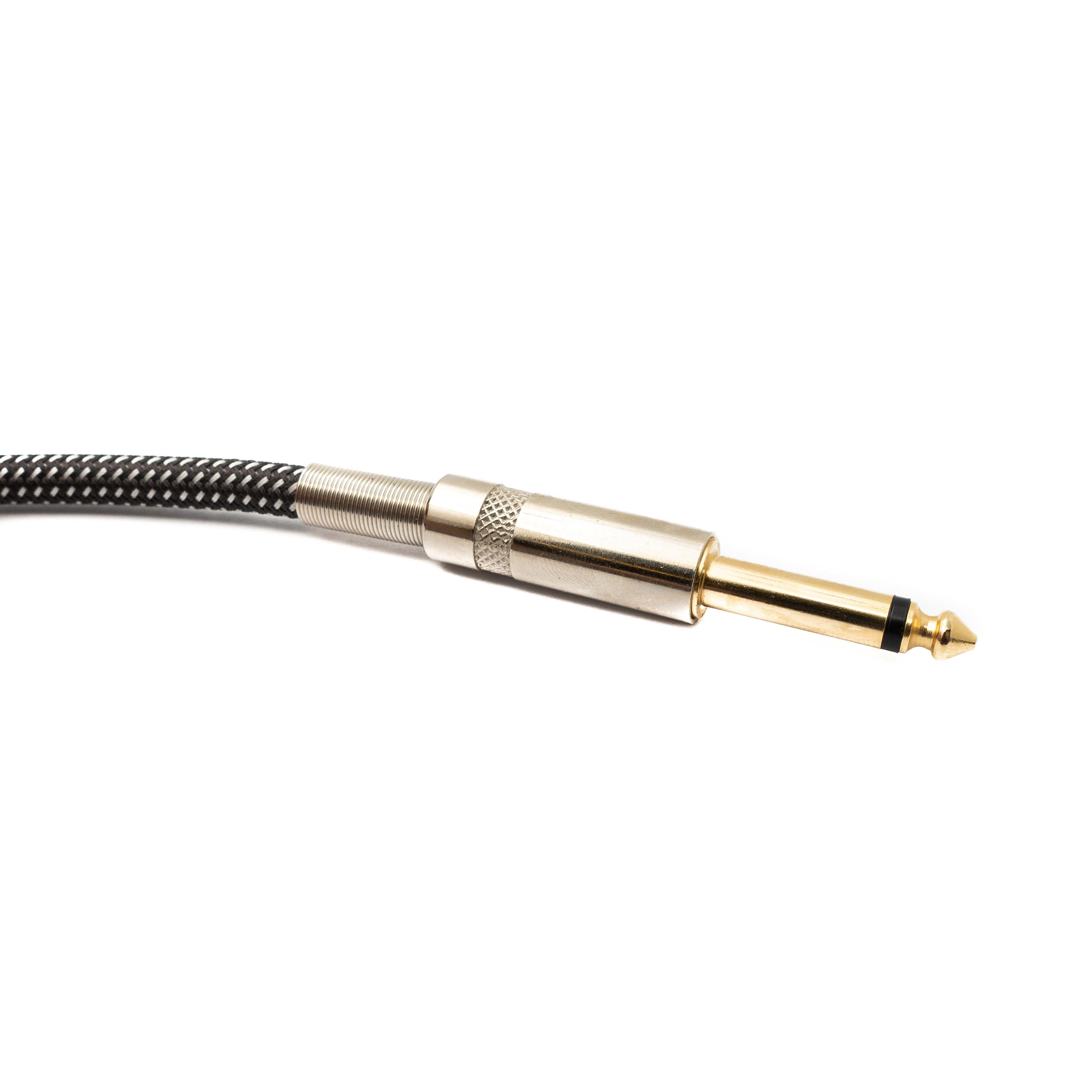 Klinkenkabel 6,35 mm Winkelstecker TS Nylon Geflochten Grau 3 m AUX Knickschutz Zink