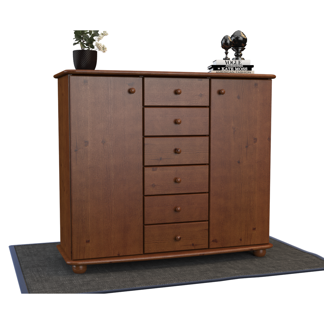 Anika Kommode Sideboard | Anrichte | 2-Türig | 6-Schubladen | 100% Bio Kiefer Massivholz