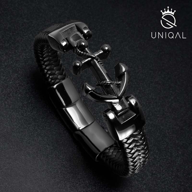 Ahoy Black Armband Leder Edelstahl Stil Und Eleganz Für Den Anspruchsvollen Träger Größen 19 21 23 Zentimeter