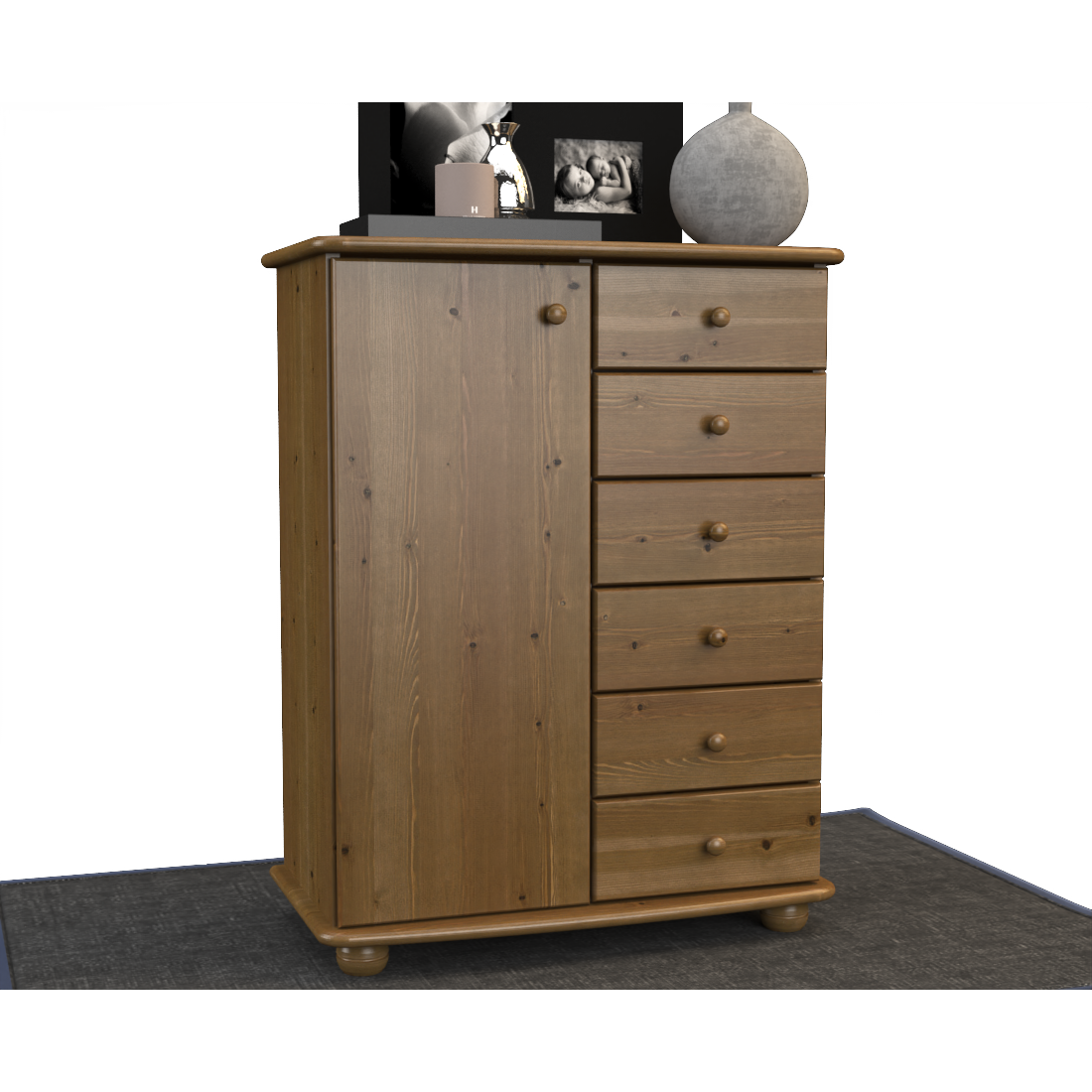 Anika Kommode Sideboard | Anrichte | 6-Schubladen | 1-Türig | 100% Bio Kiefer Massivholz