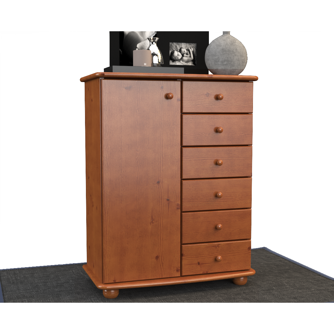 Anika Kommode Sideboard | Anrichte | 6-Schubladen | 1-Türig | 100% Bio Kiefer Massivholz