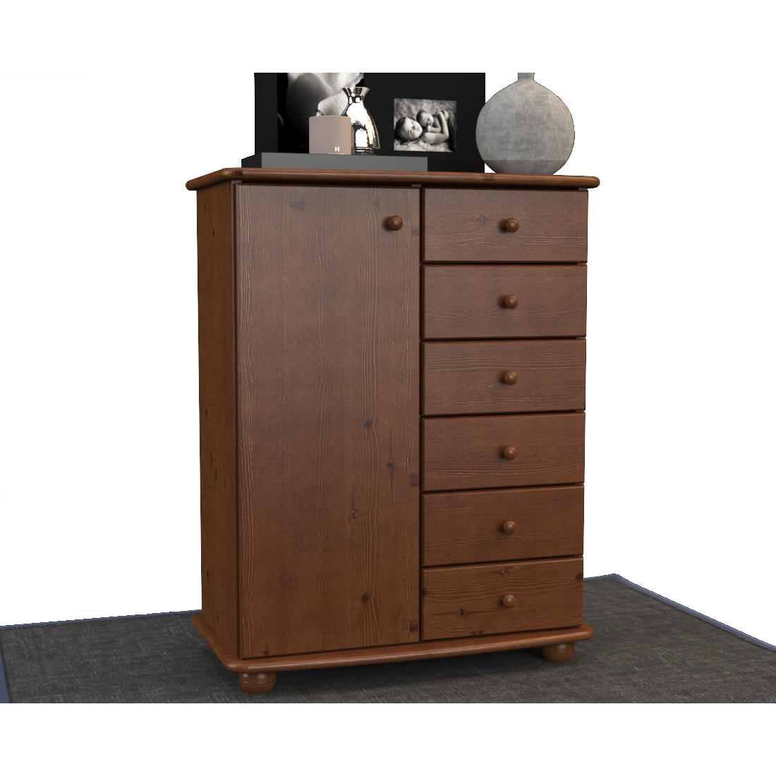 Anika Kommode Sideboard | Anrichte | 6-Schubladen | 1-Türig | 100% Bio Kiefer Massivholz