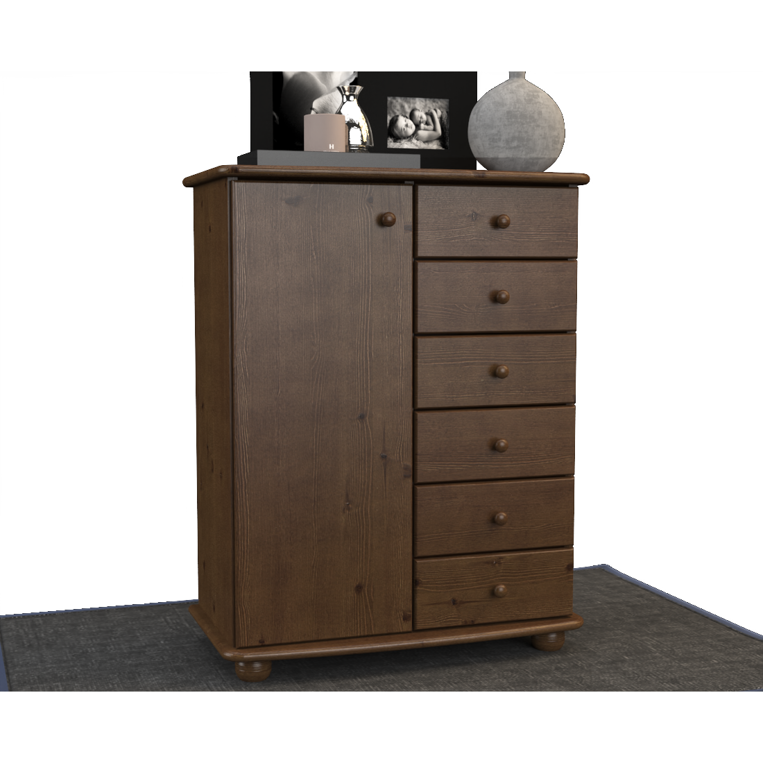 Anika Kommode Sideboard | Anrichte | 6-Schubladen | 1-Türig | 100% Bio Kiefer Massivholz